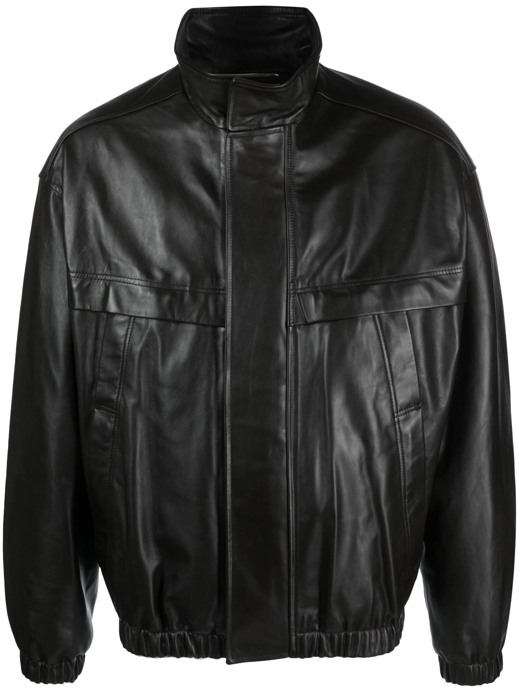 panelled leather bomber jacket