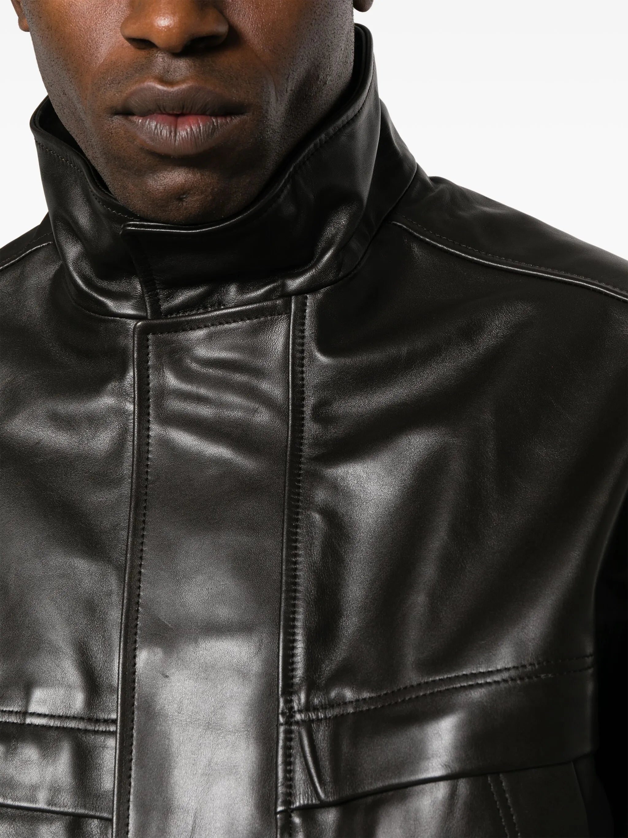 panelled leather bomber jacket