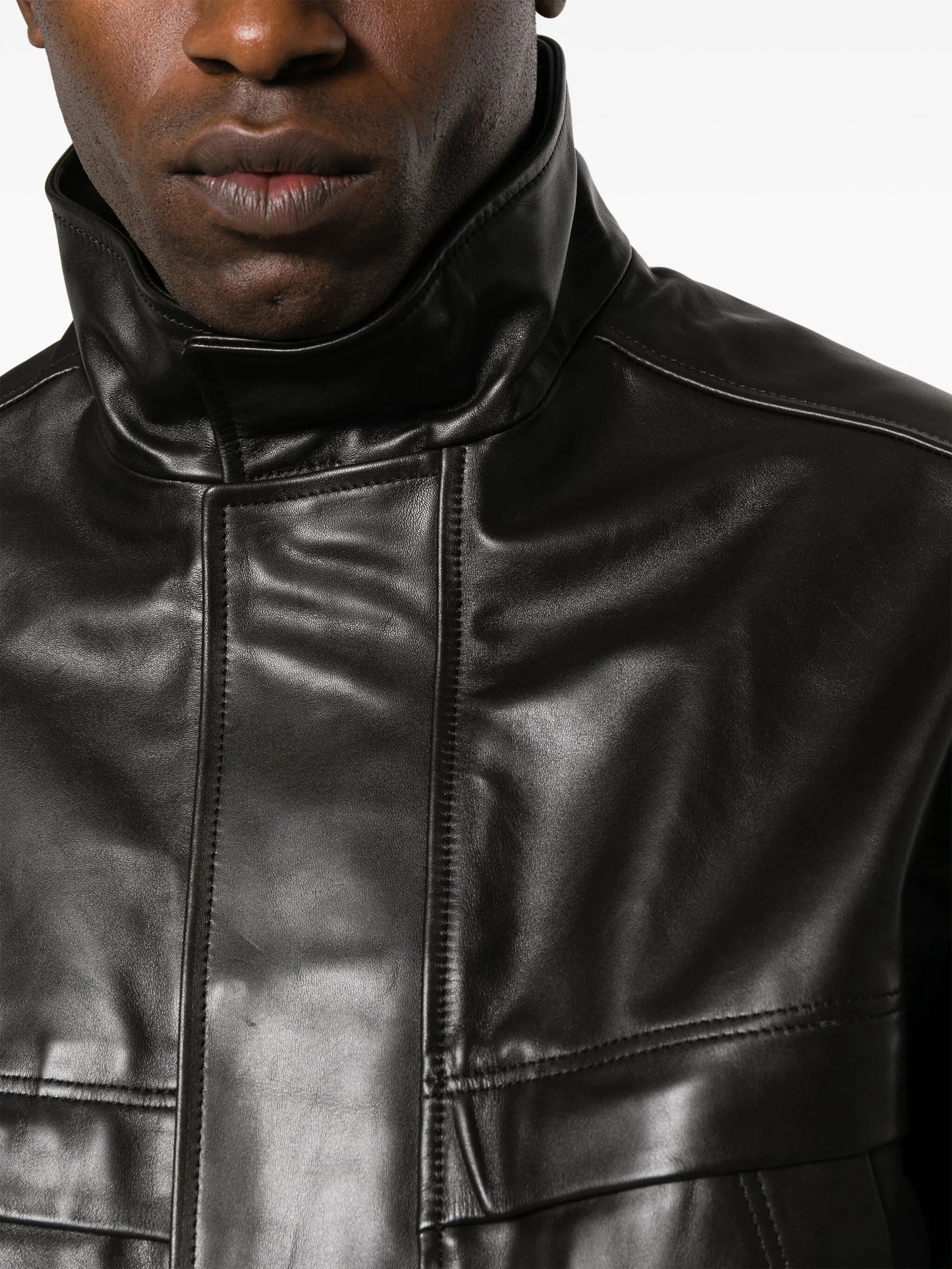panelled leather bomber jacket