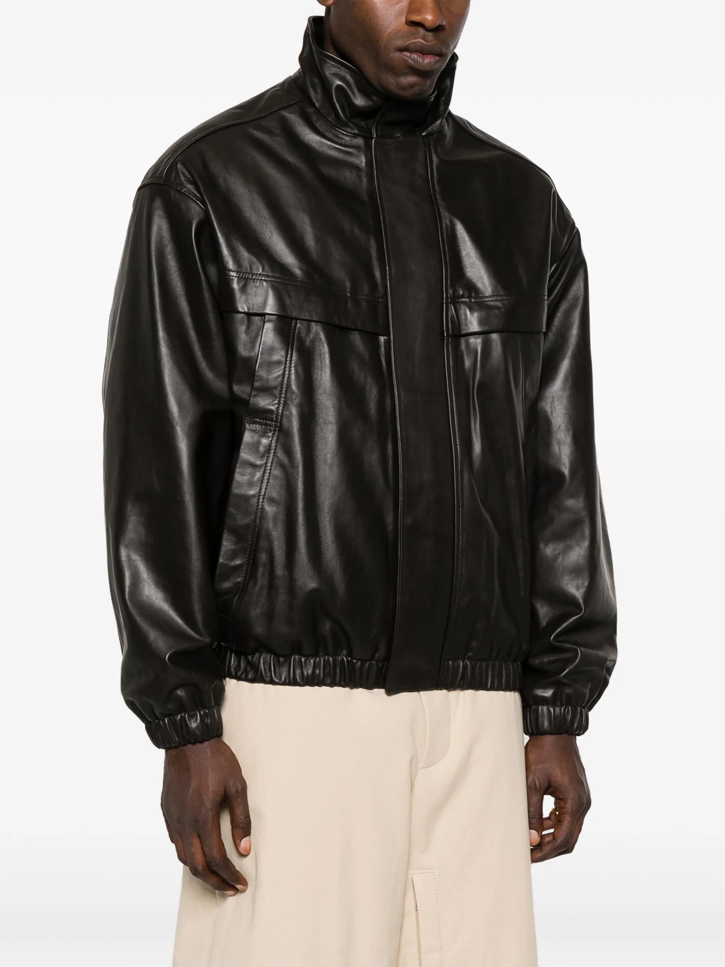 panelled leather bomber jacket