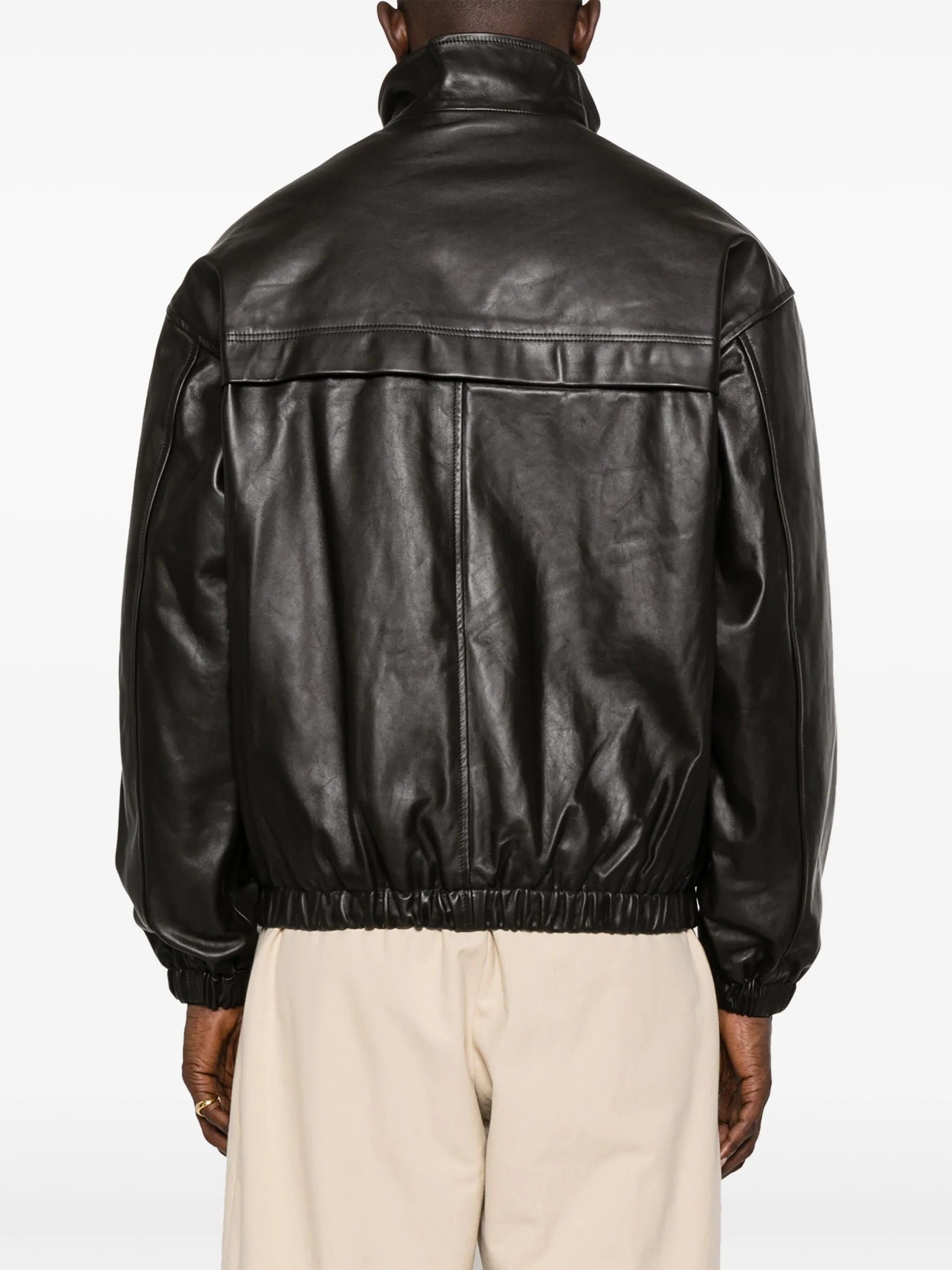 panelled leather bomber jacket