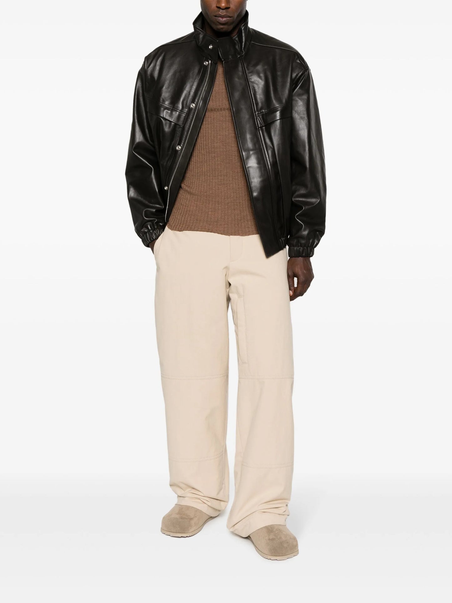 panelled leather bomber jacket