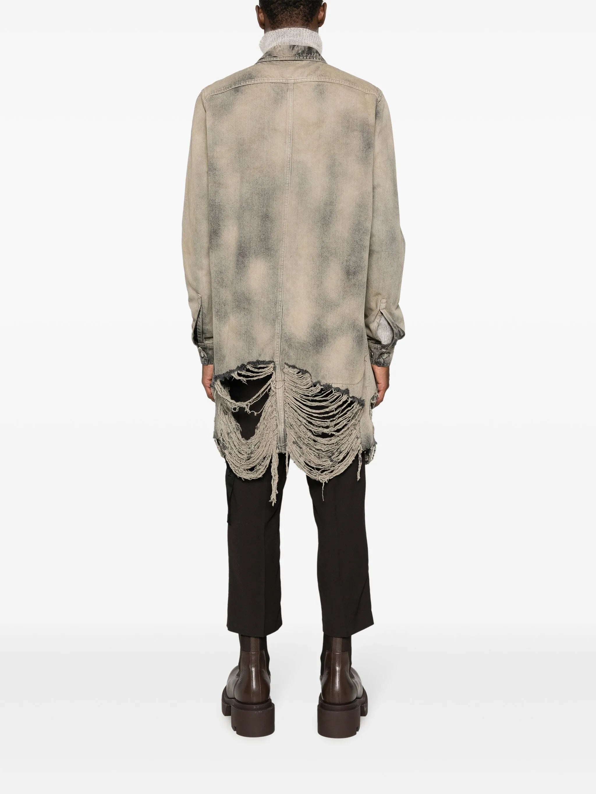 frayed distressed-effect denim jacket