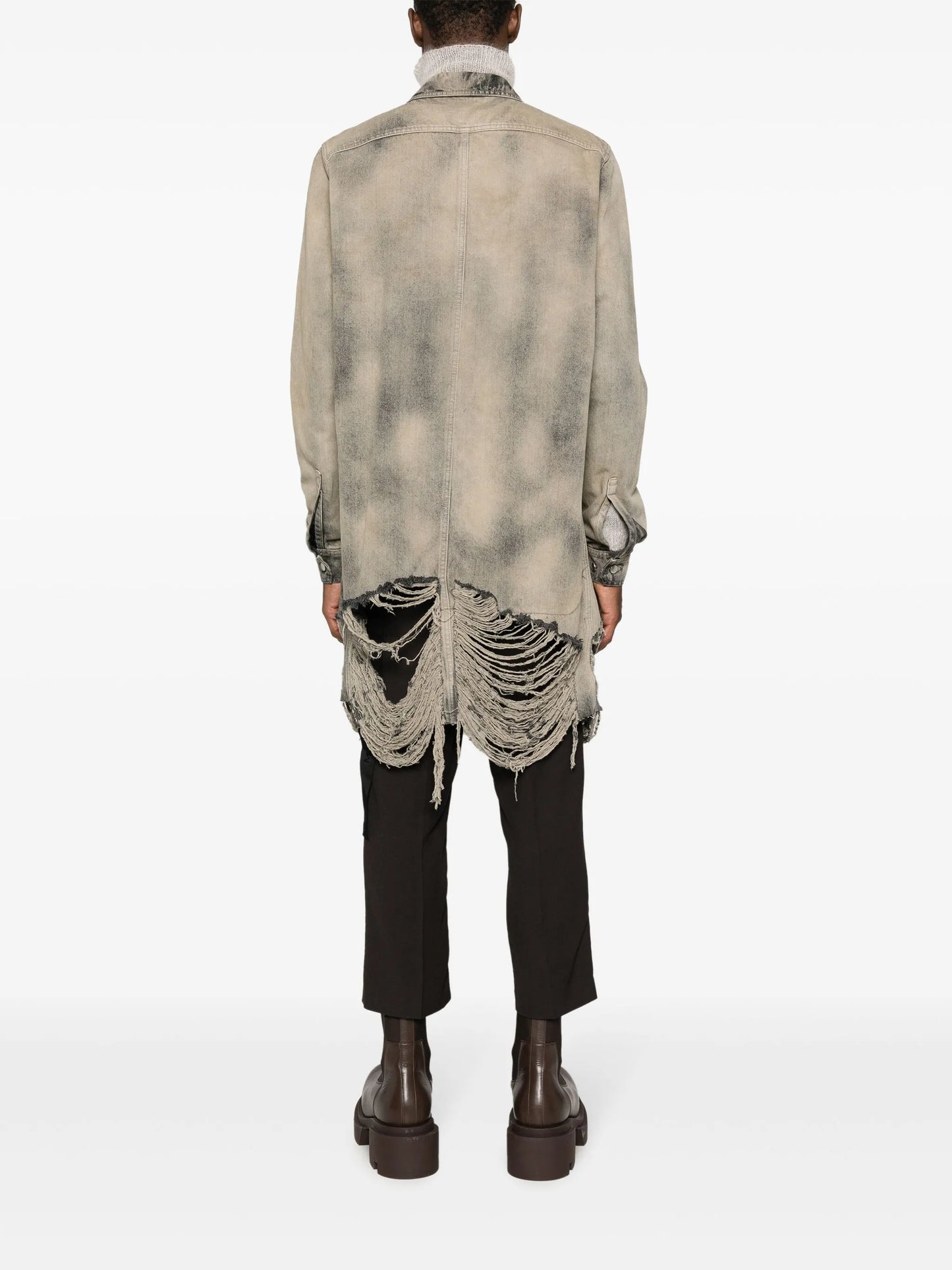frayed distressed-effect denim jacket