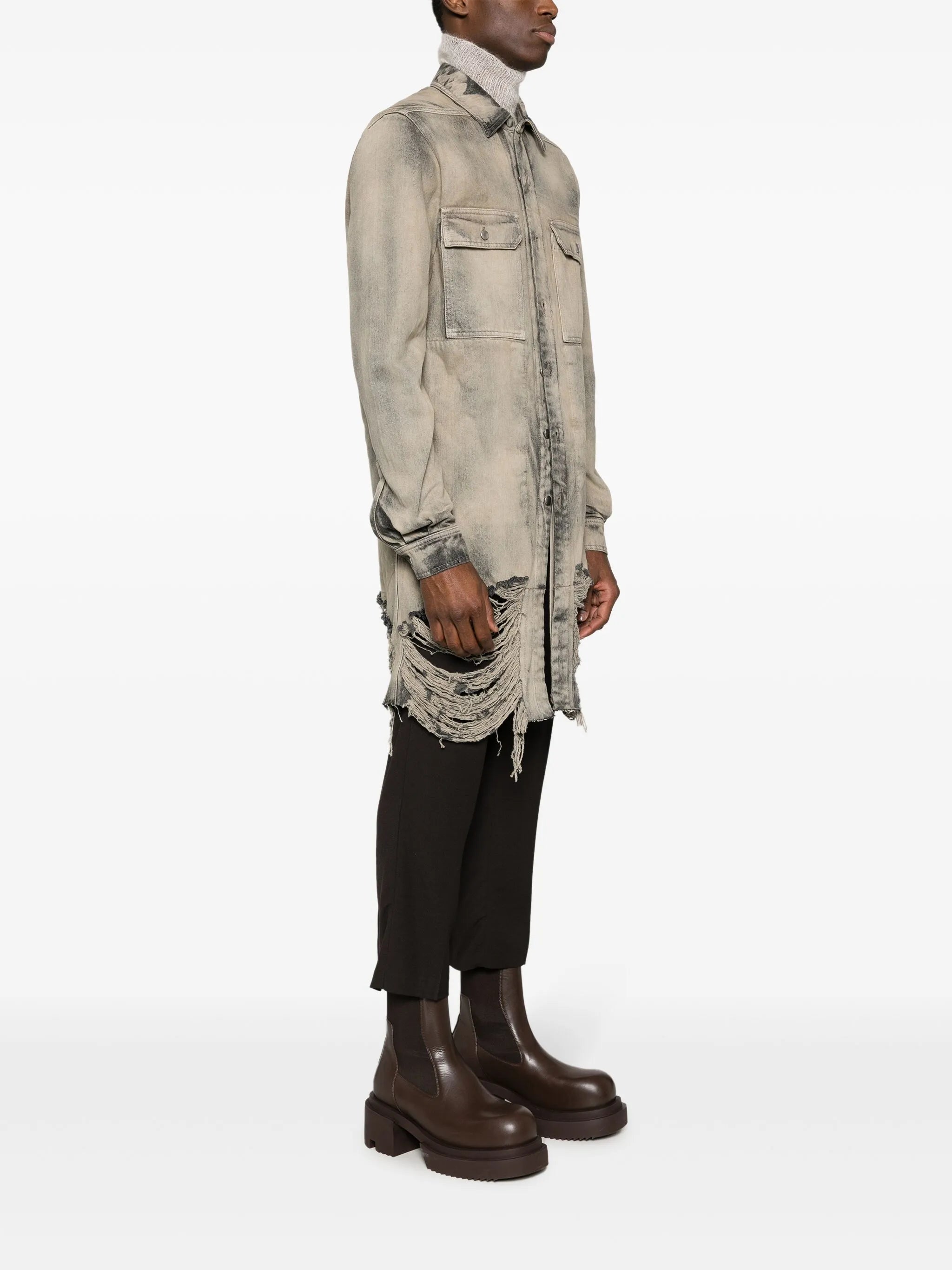 frayed distressed-effect denim jacket