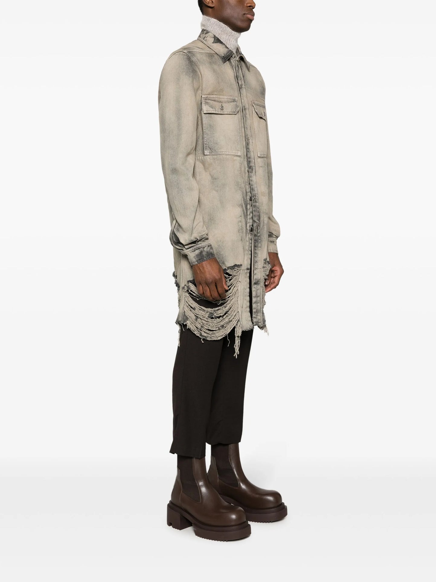 frayed distressed-effect denim jacket