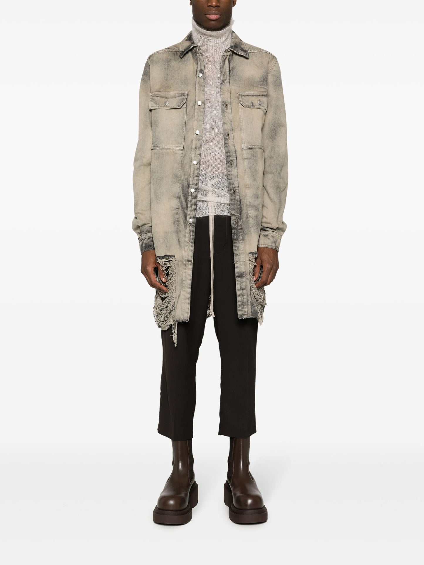 frayed distressed-effect denim jacket