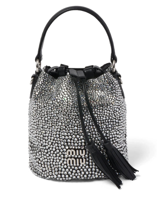 crystal-embellished satin bucket bag