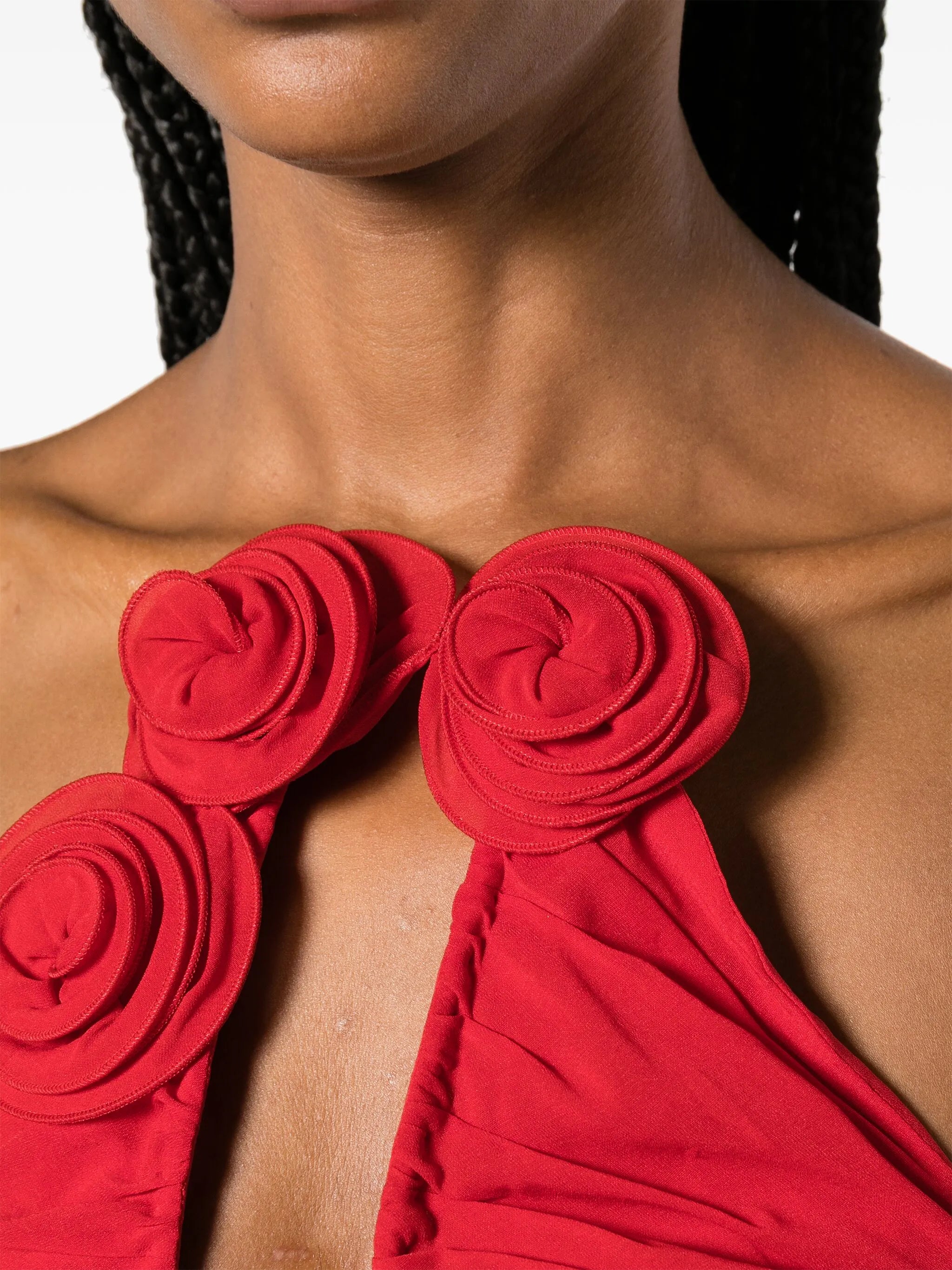 Rose-appliqué ruched minidress