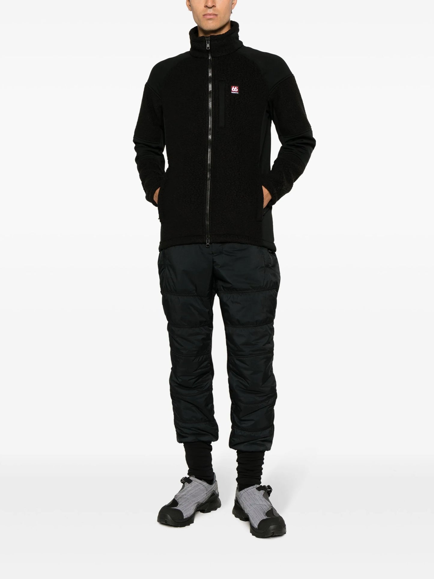 logo-patch faux-shearling jacket