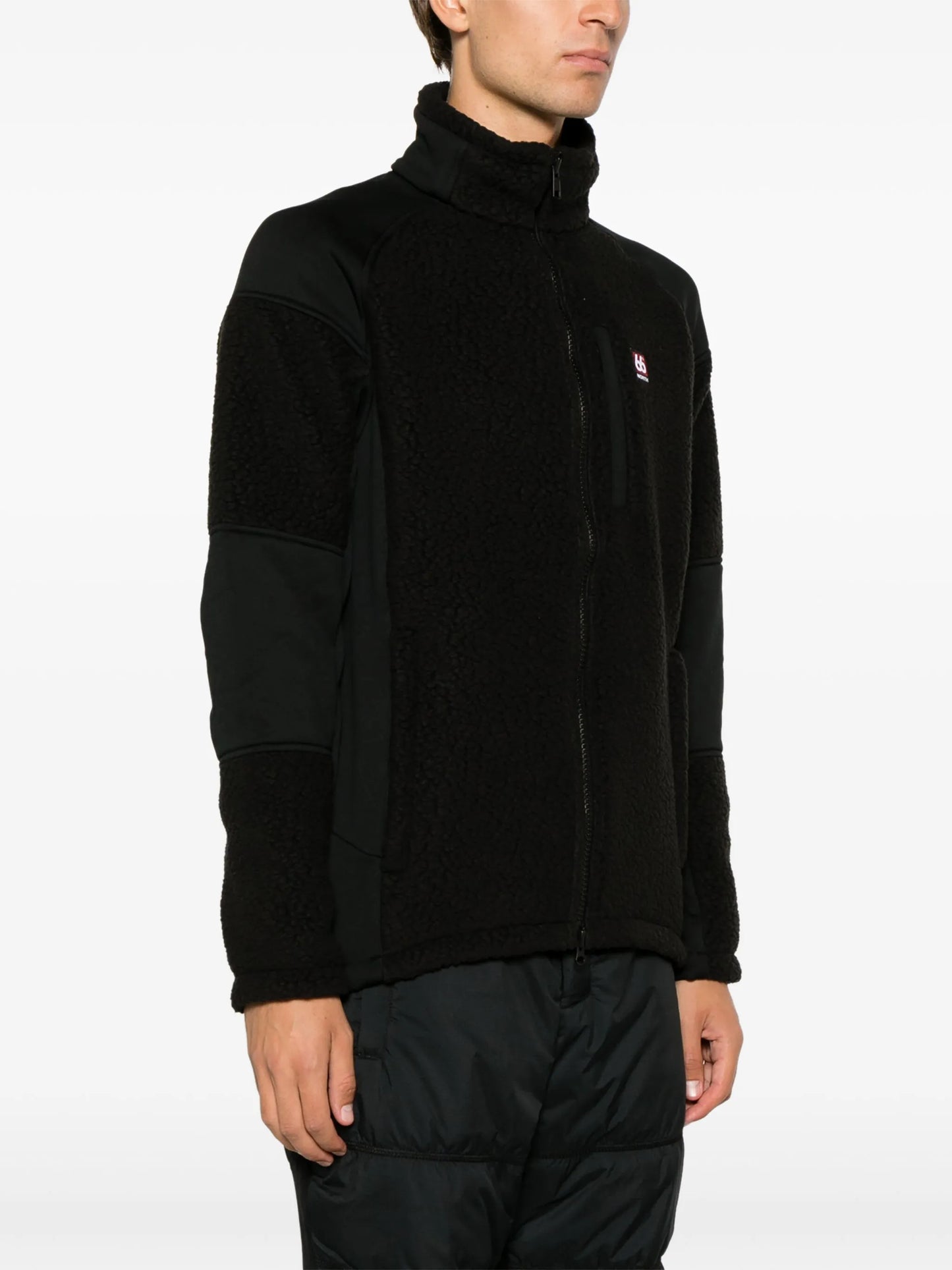 logo-patch faux-shearling jacket