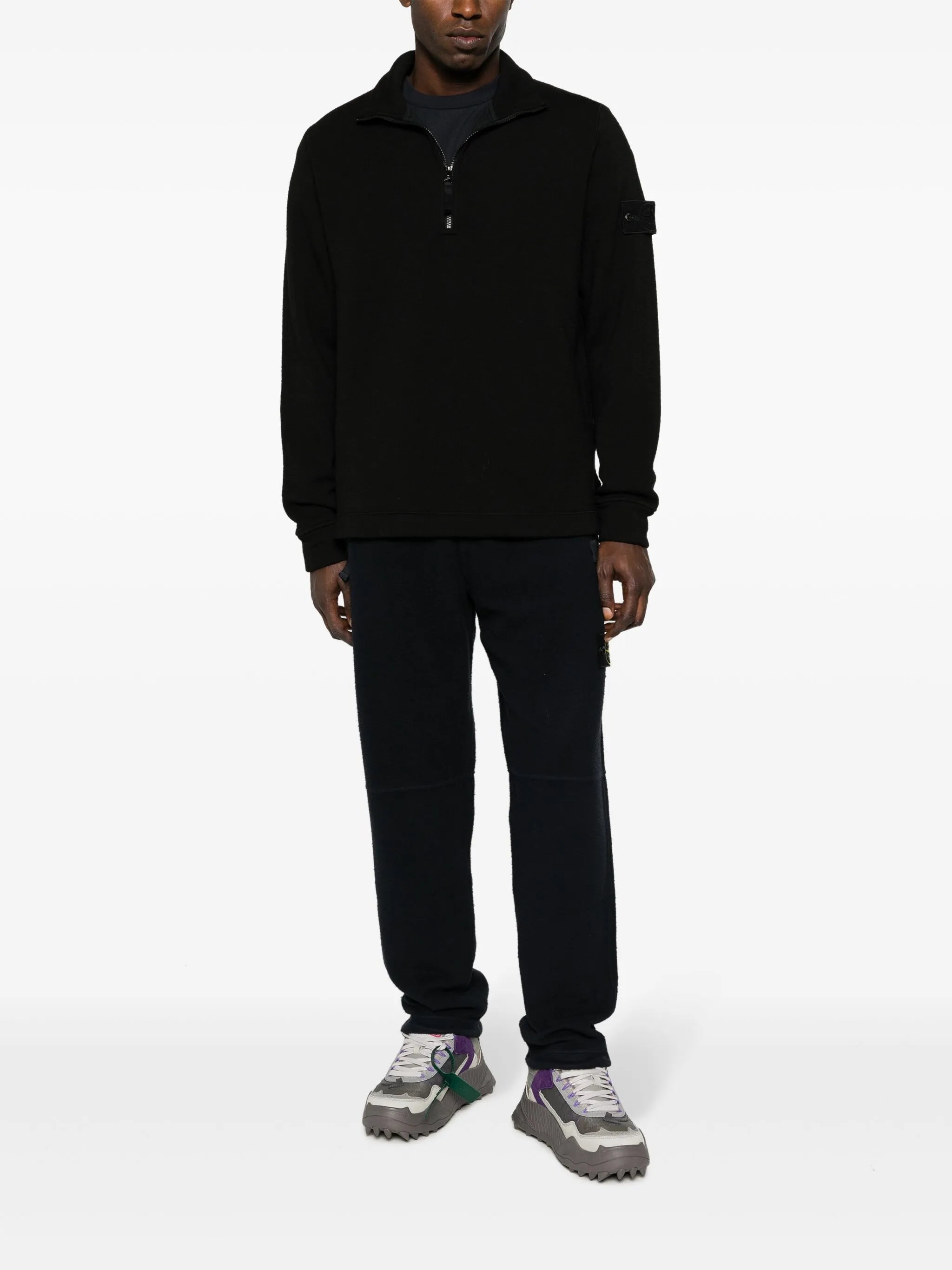 Compass-badge half-zip jumper