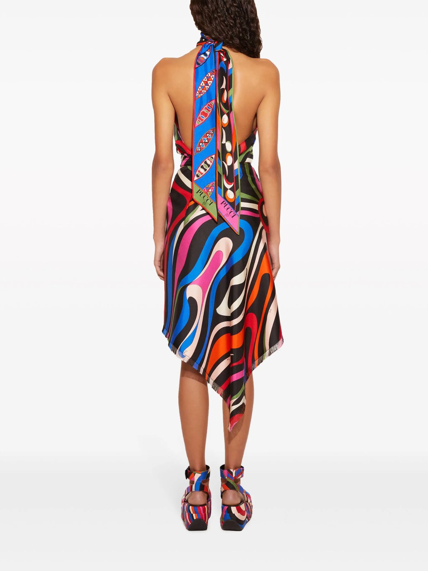 abstract print cropped silk top