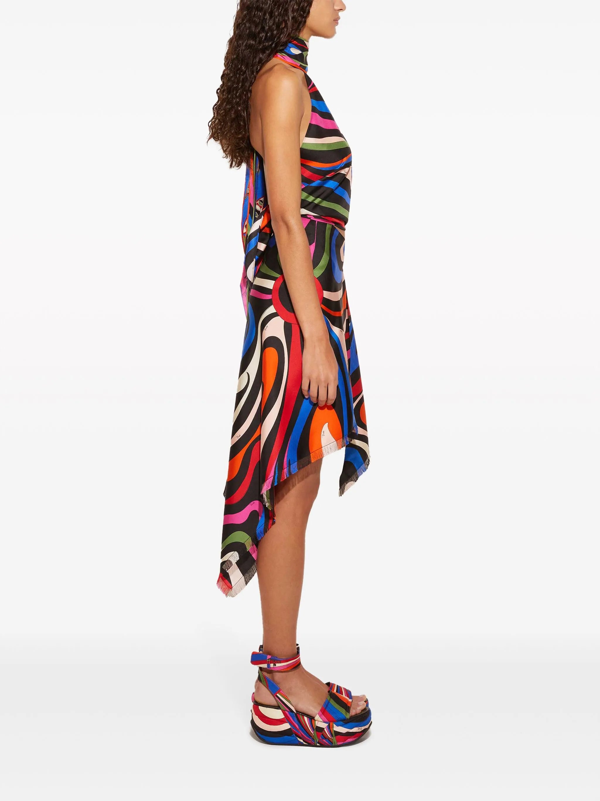 abstract print cropped silk top