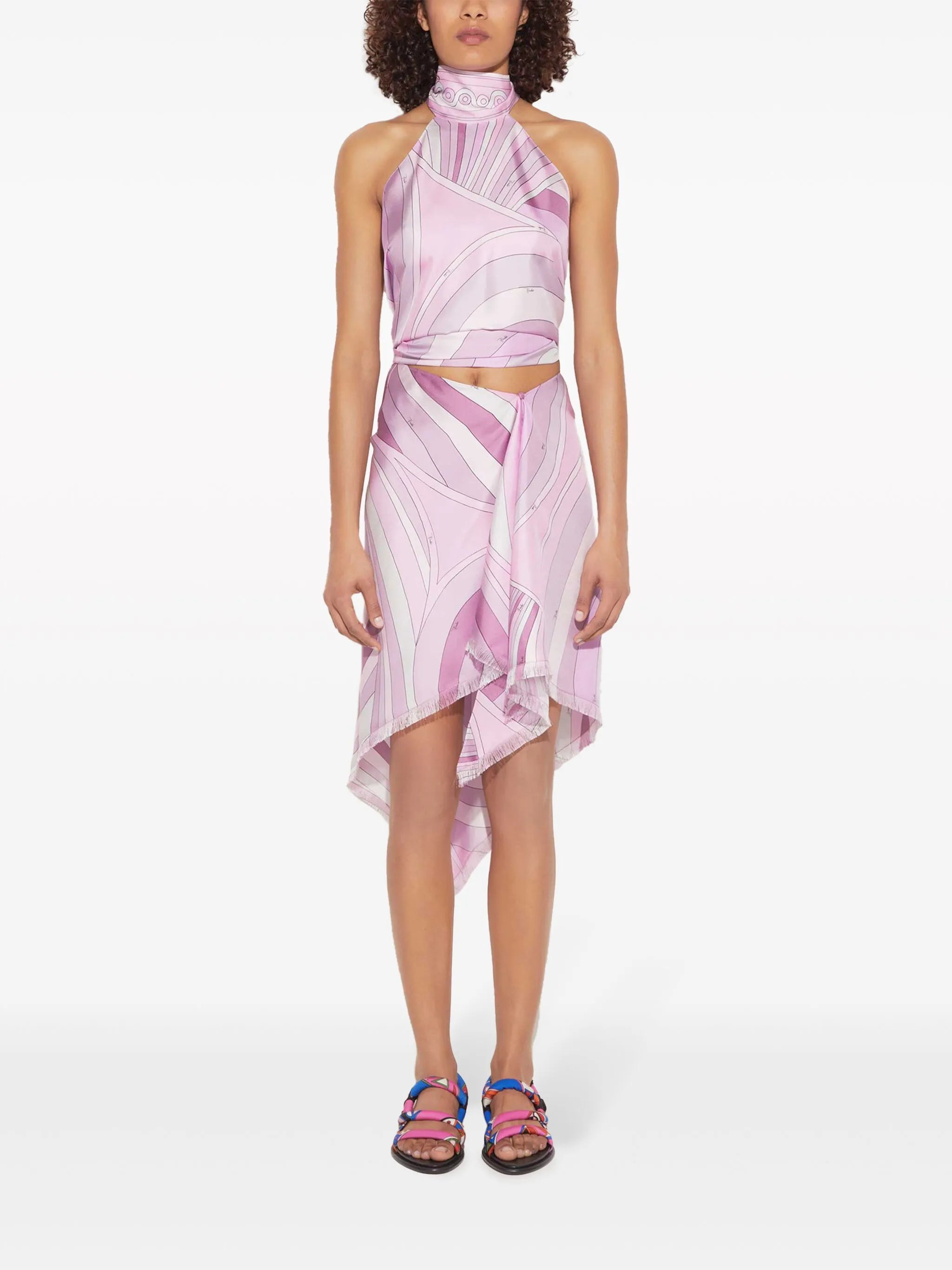 abstract print halterneck silk top