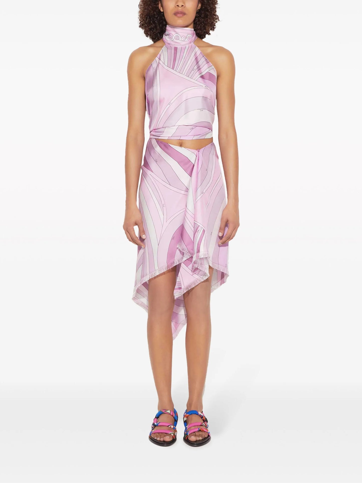 abstract print halterneck silk top