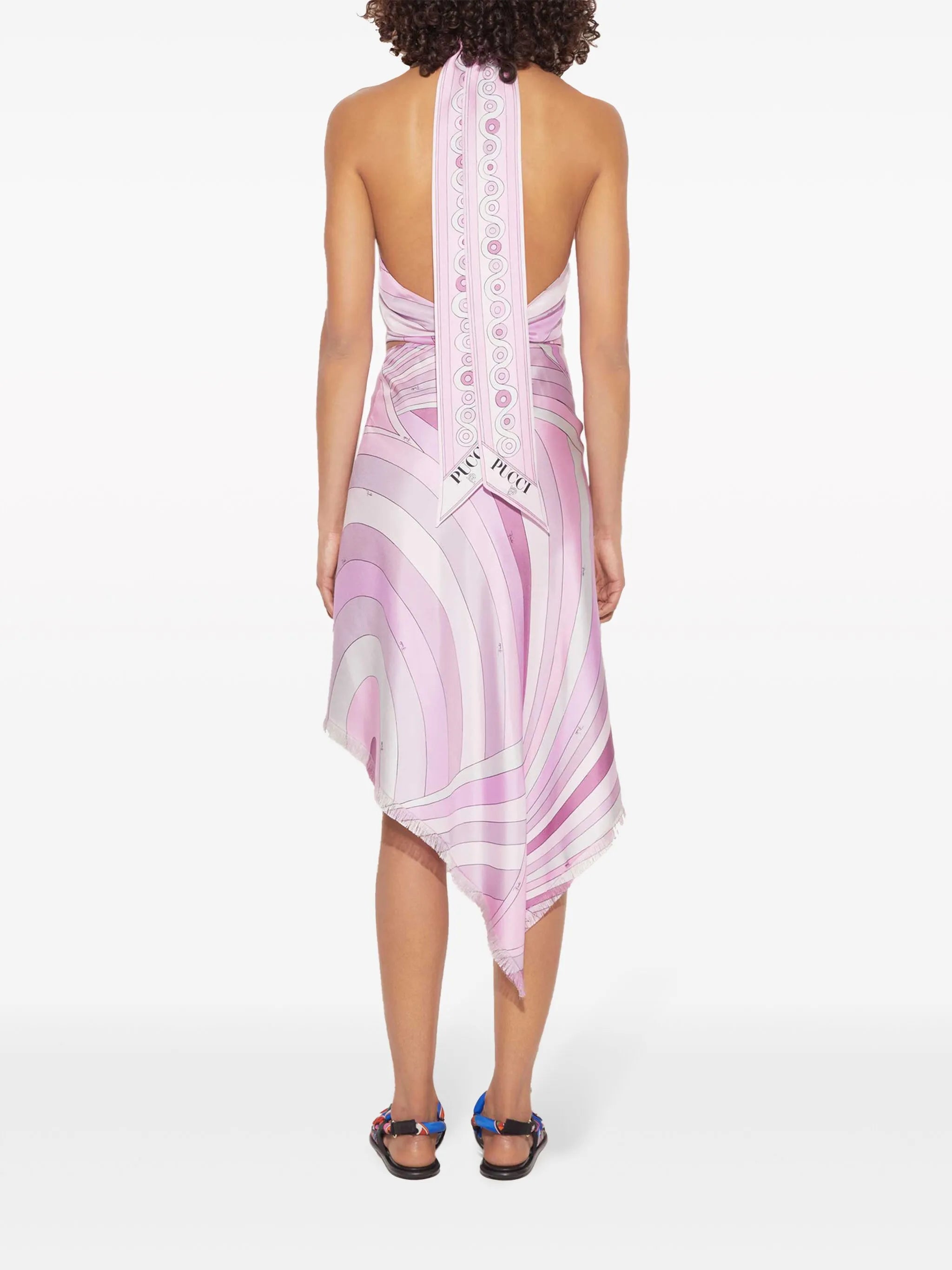 abstract print halterneck silk top