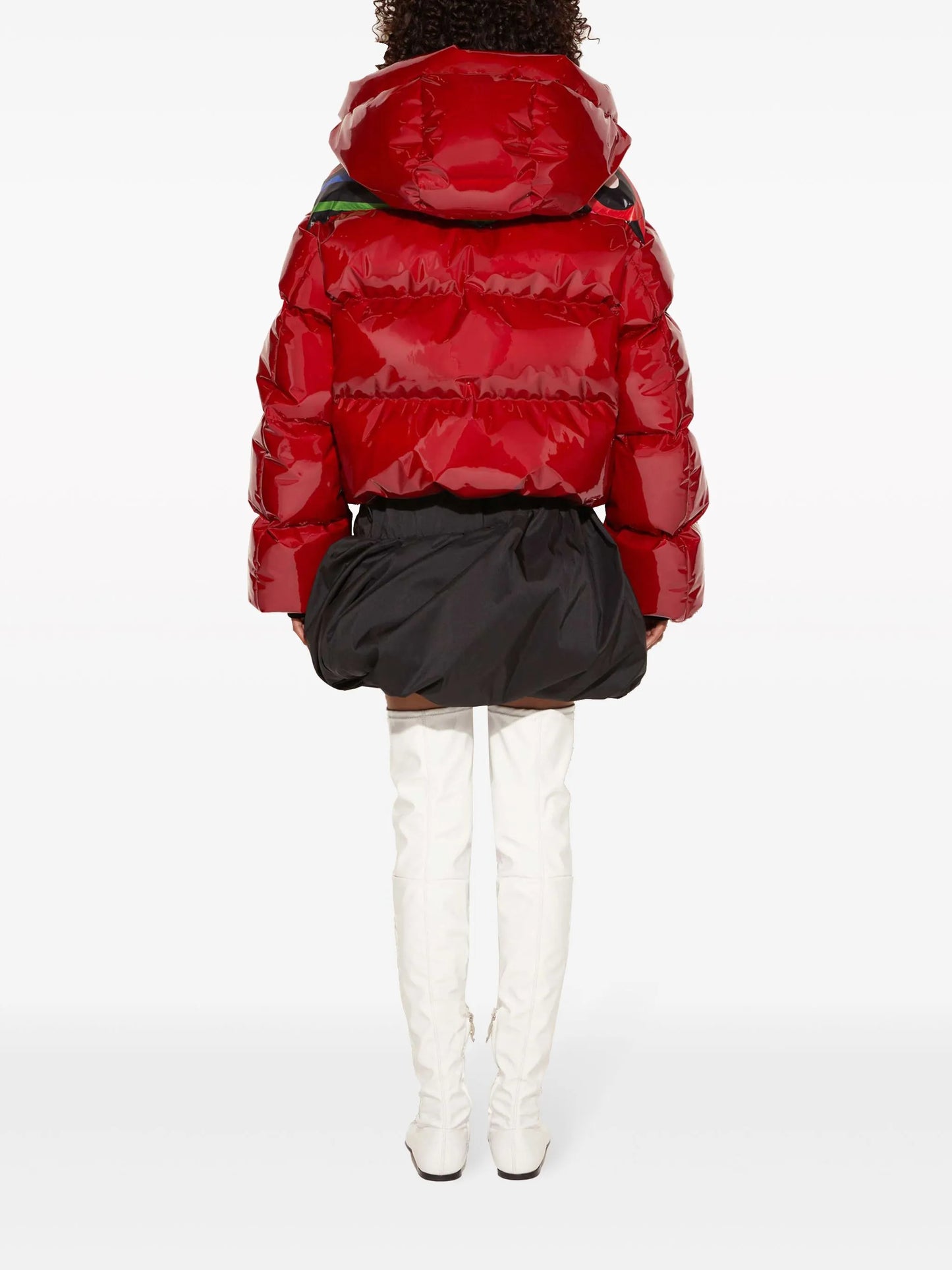 abstract-panelling hooded puffer jacket