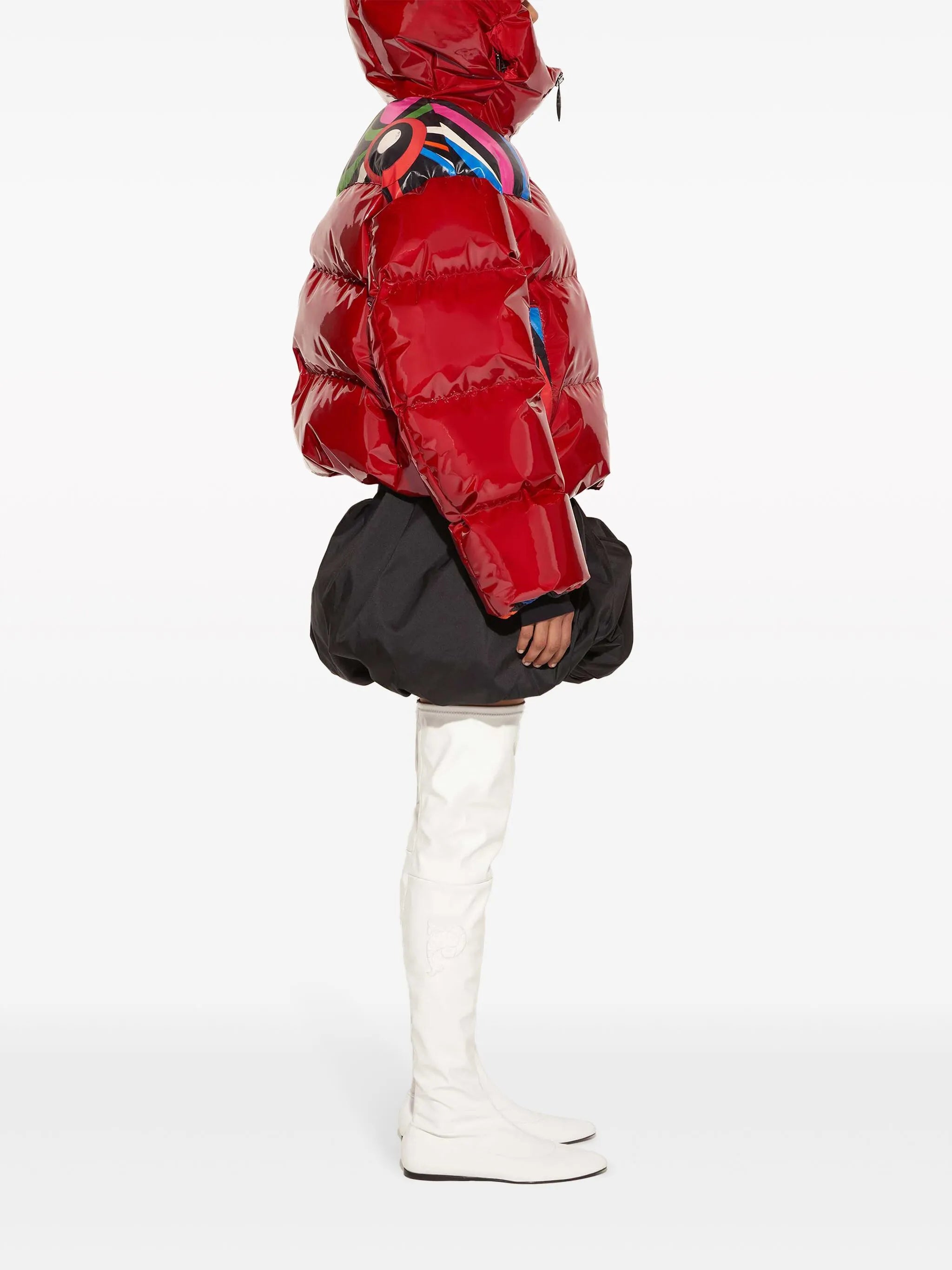abstract-panelling hooded puffer jacket