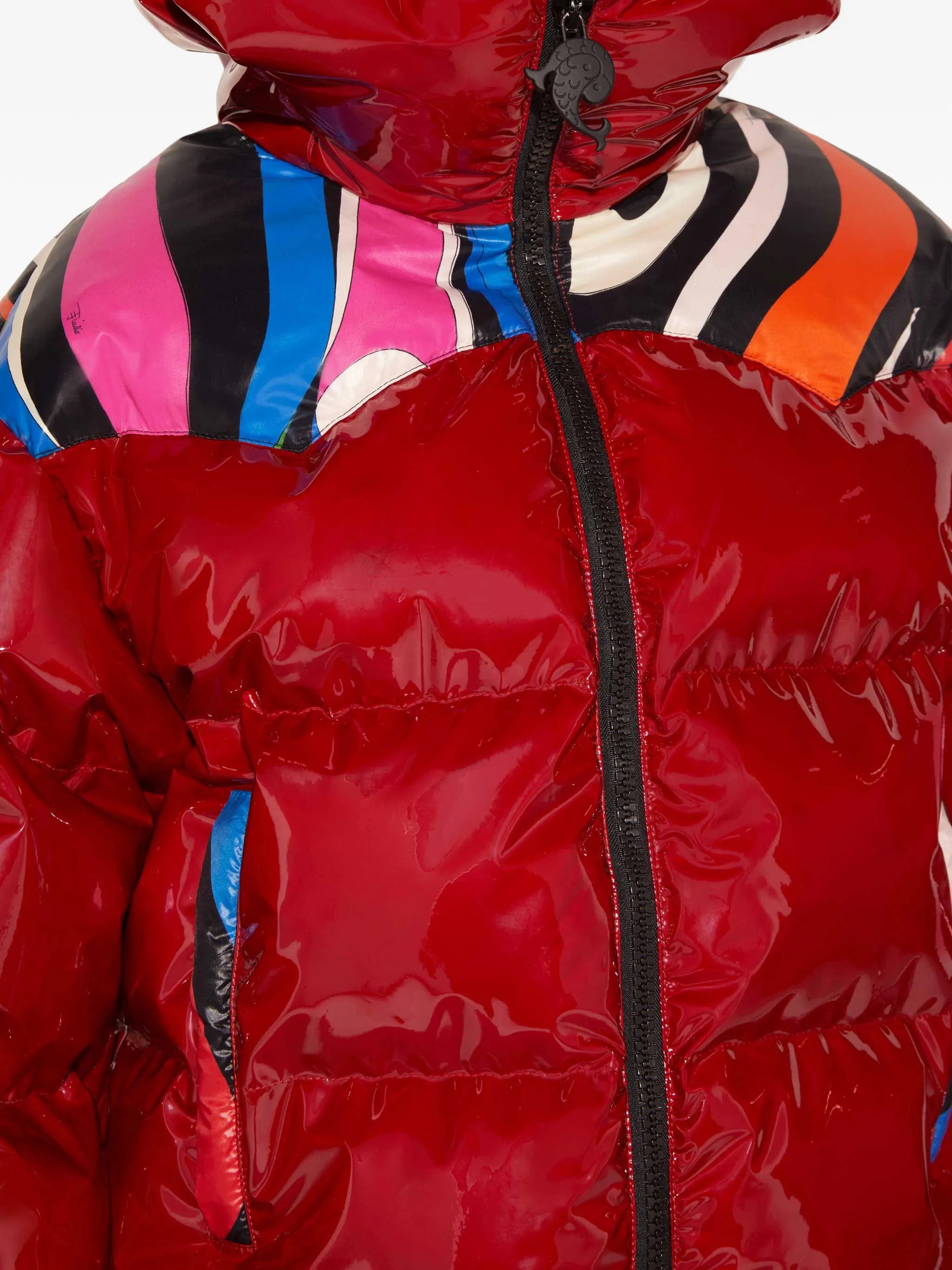 abstract-panelling hooded puffer jacket