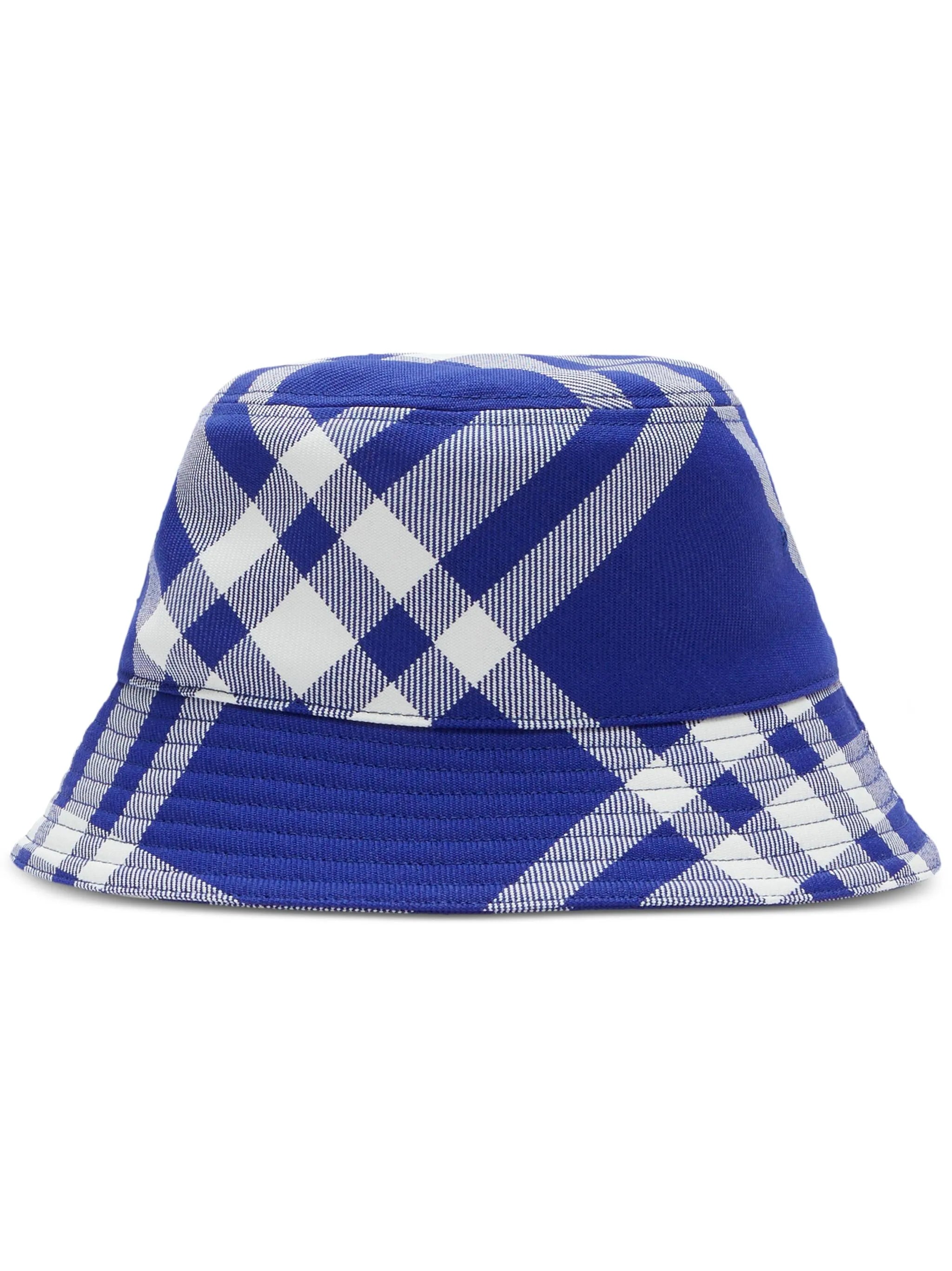 checked tonal-stitching bucket hat