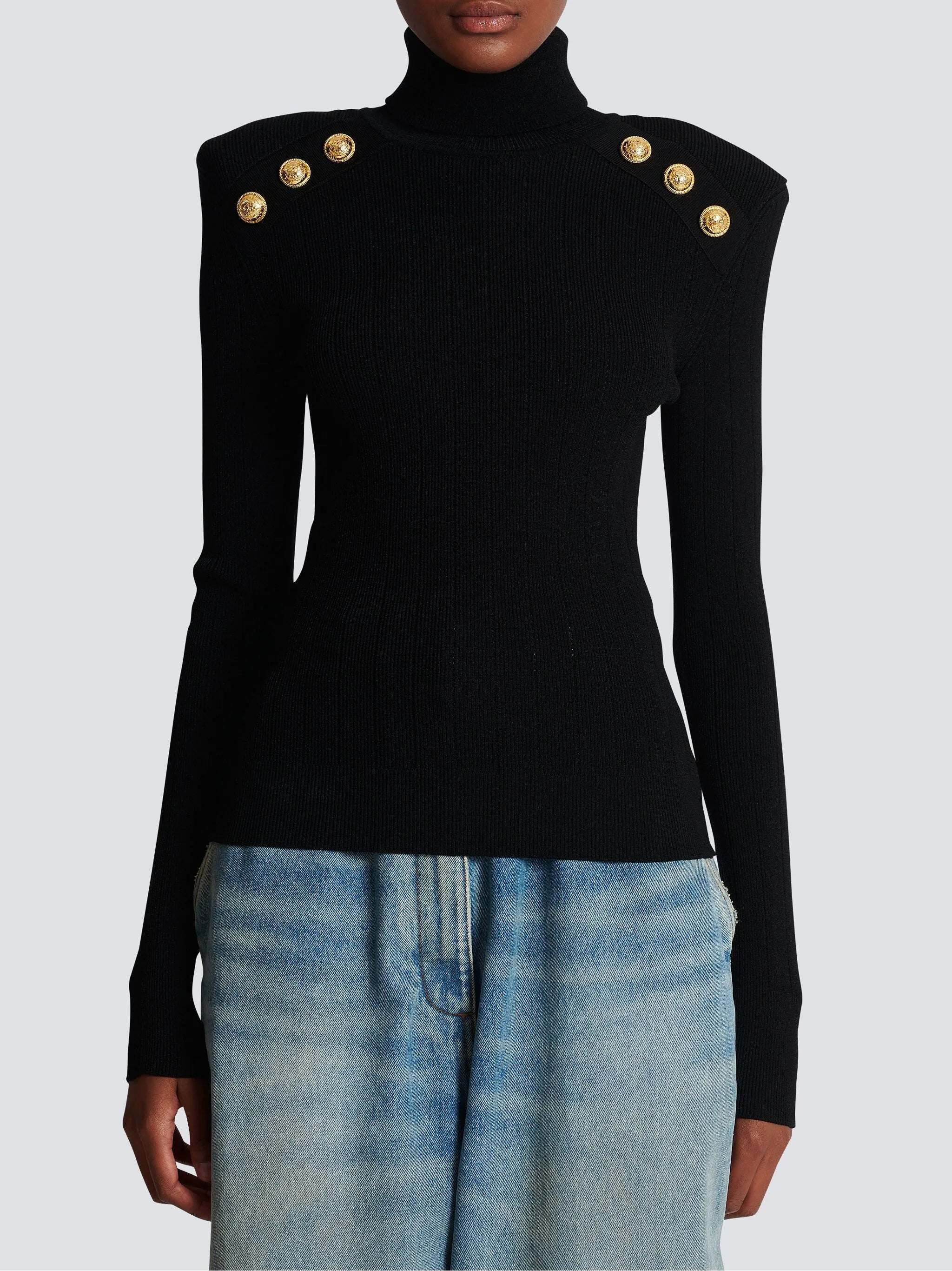 button-embellished roll-neck jumper