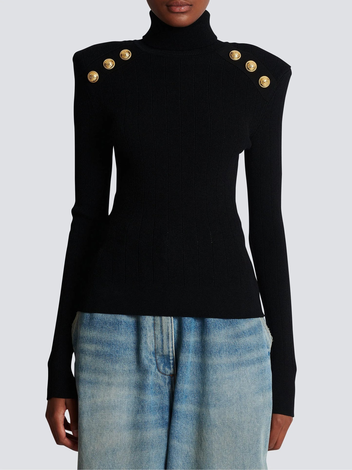 button-embellished roll-neck jumper