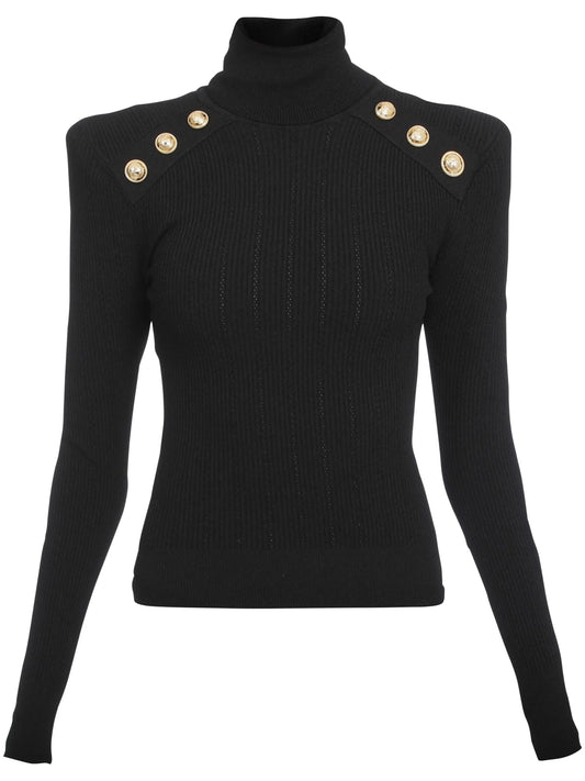 button-embellished roll-neck jumper