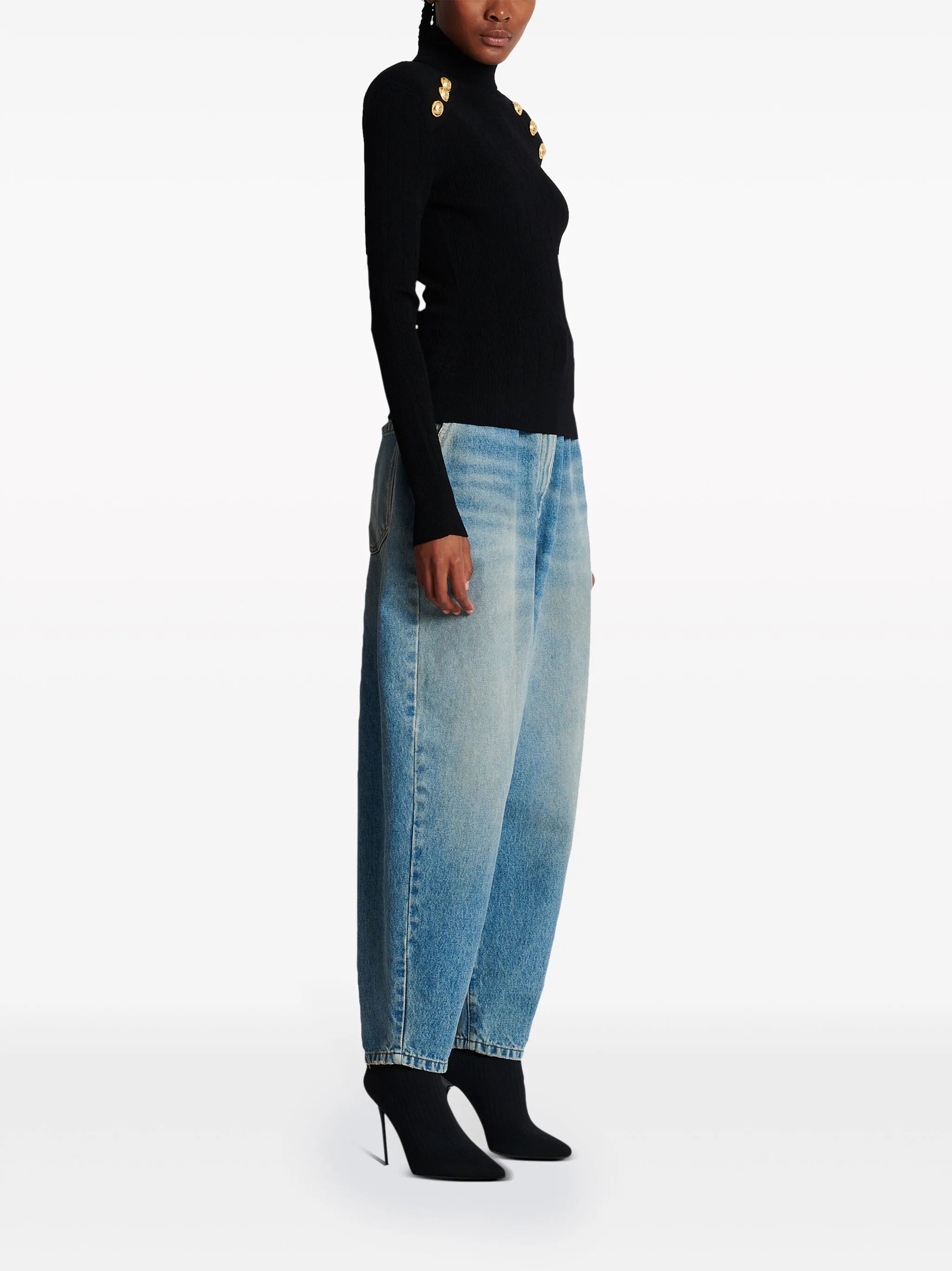 button-embellished roll-neck jumper