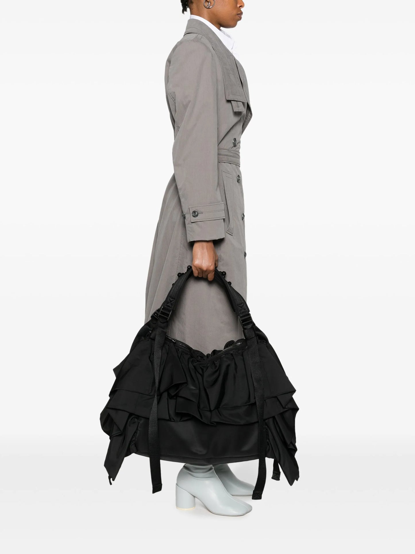 frill-detailed canvas tote bag