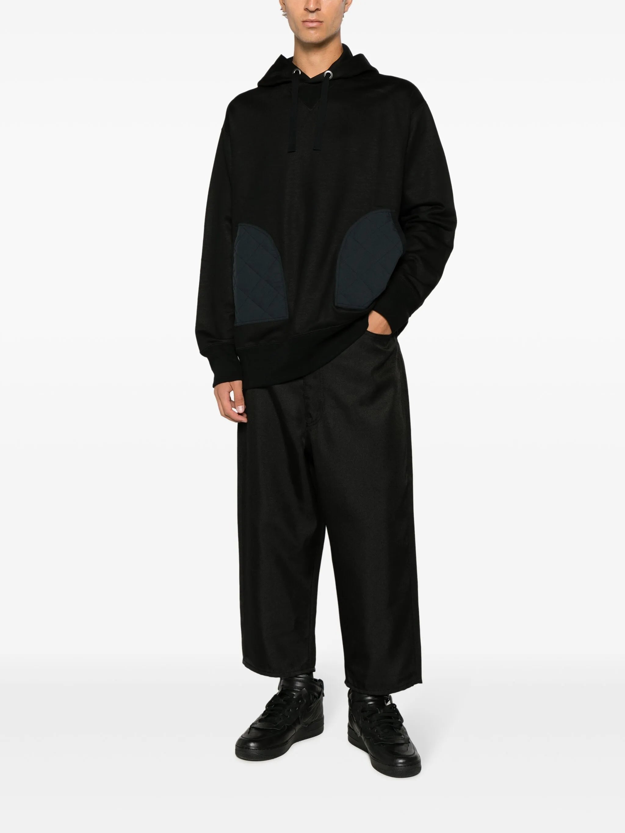ripstop-panel cotton hoodie