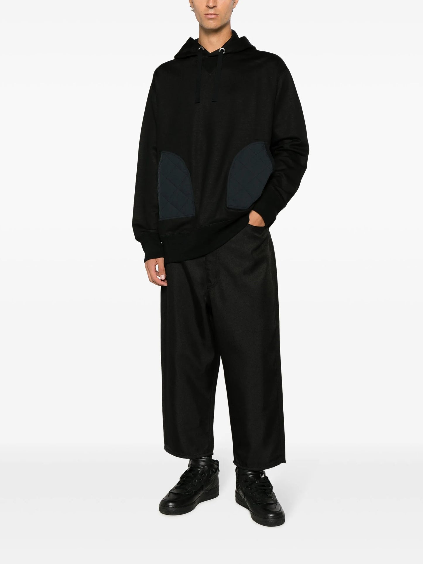 ripstop-panel cotton hoodie
