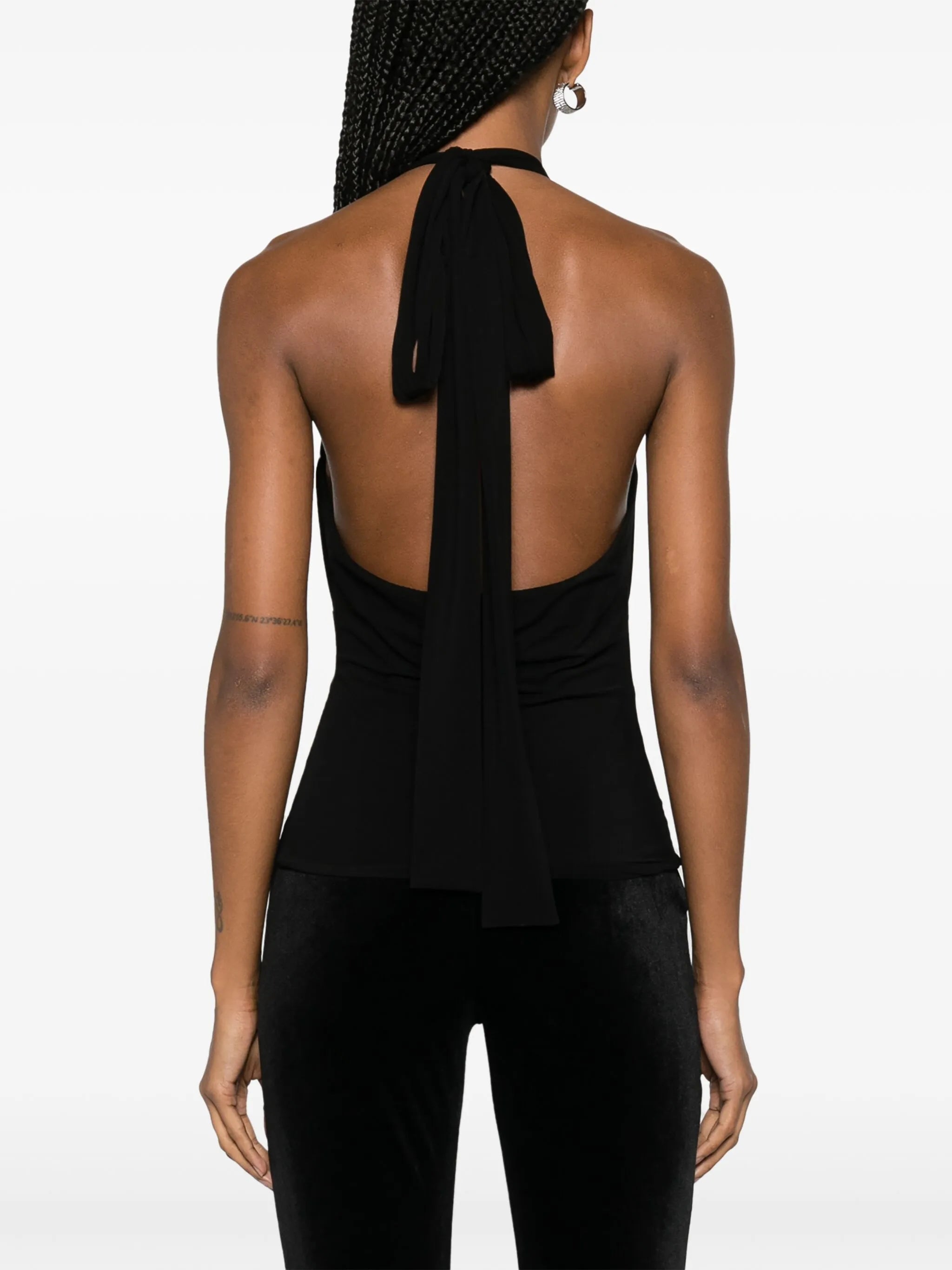 flower-appliqué halterneck top
