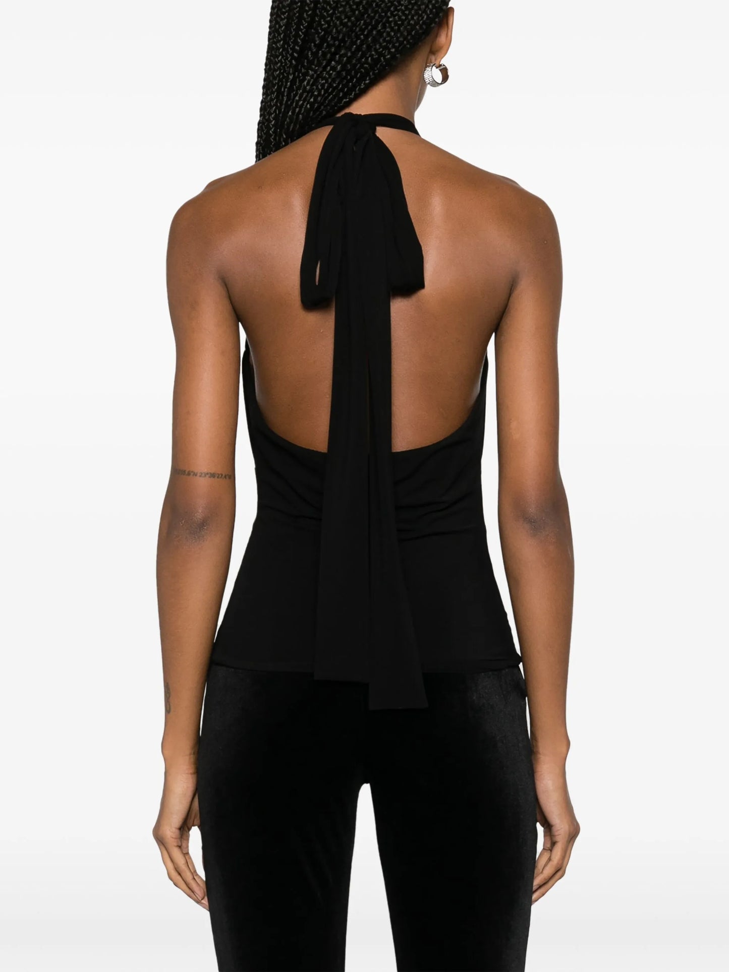 flower-appliqué halterneck top