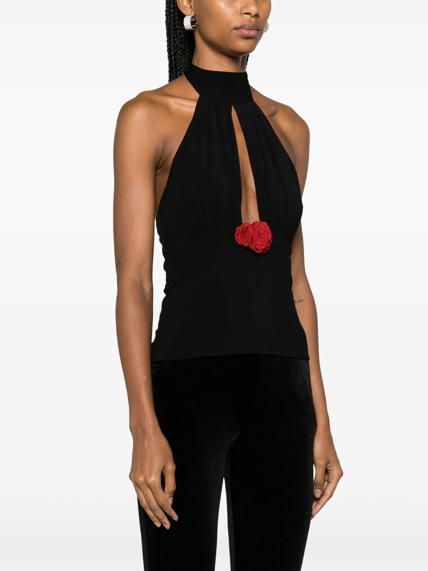 flower-appliqué halterneck top