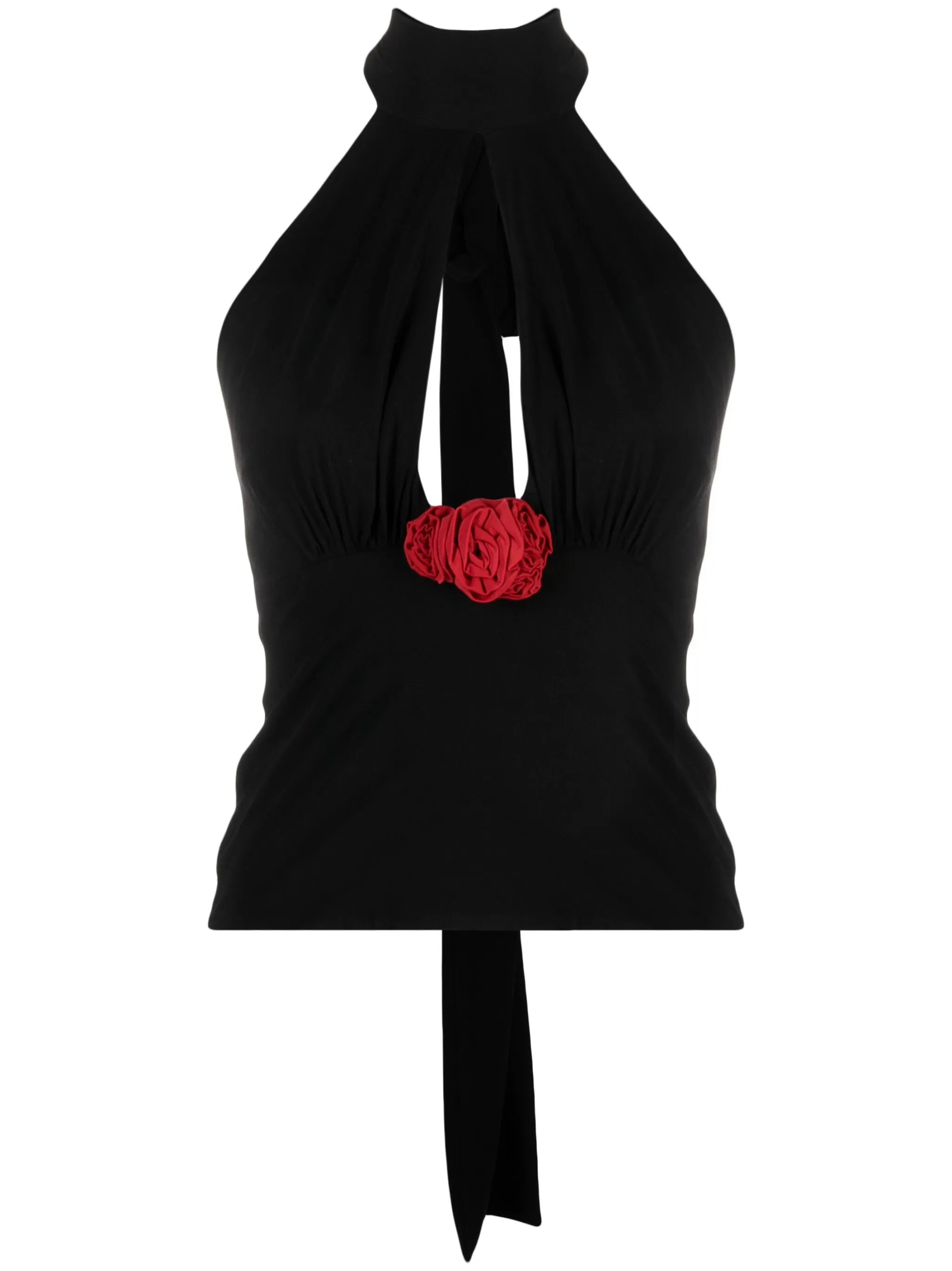 flower-appliqué halterneck top