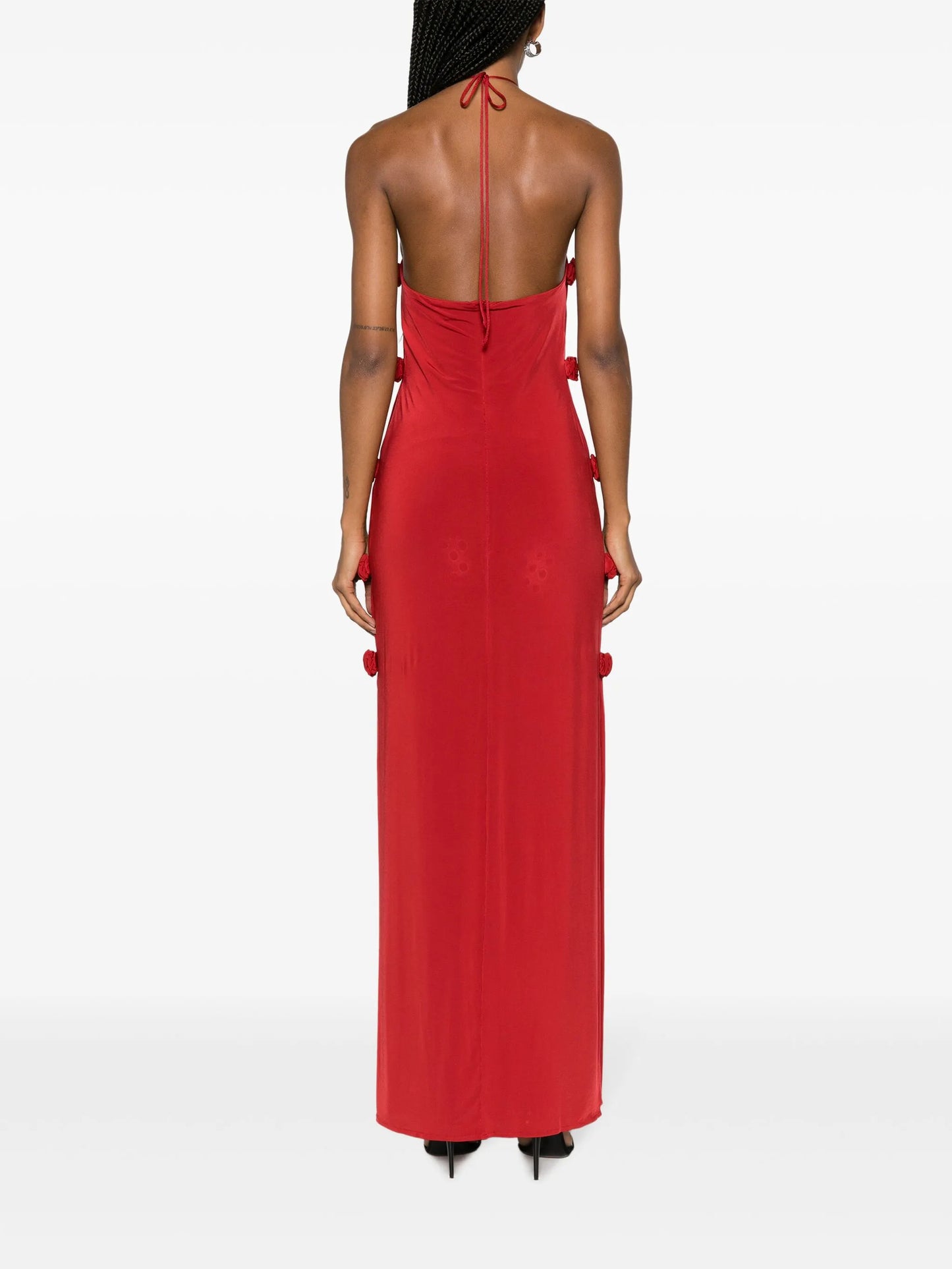 Rosette floral-detailed halterneck maxi dress