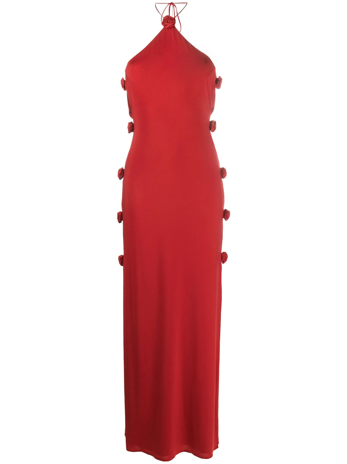 Rosette floral-detailed halterneck maxi dress