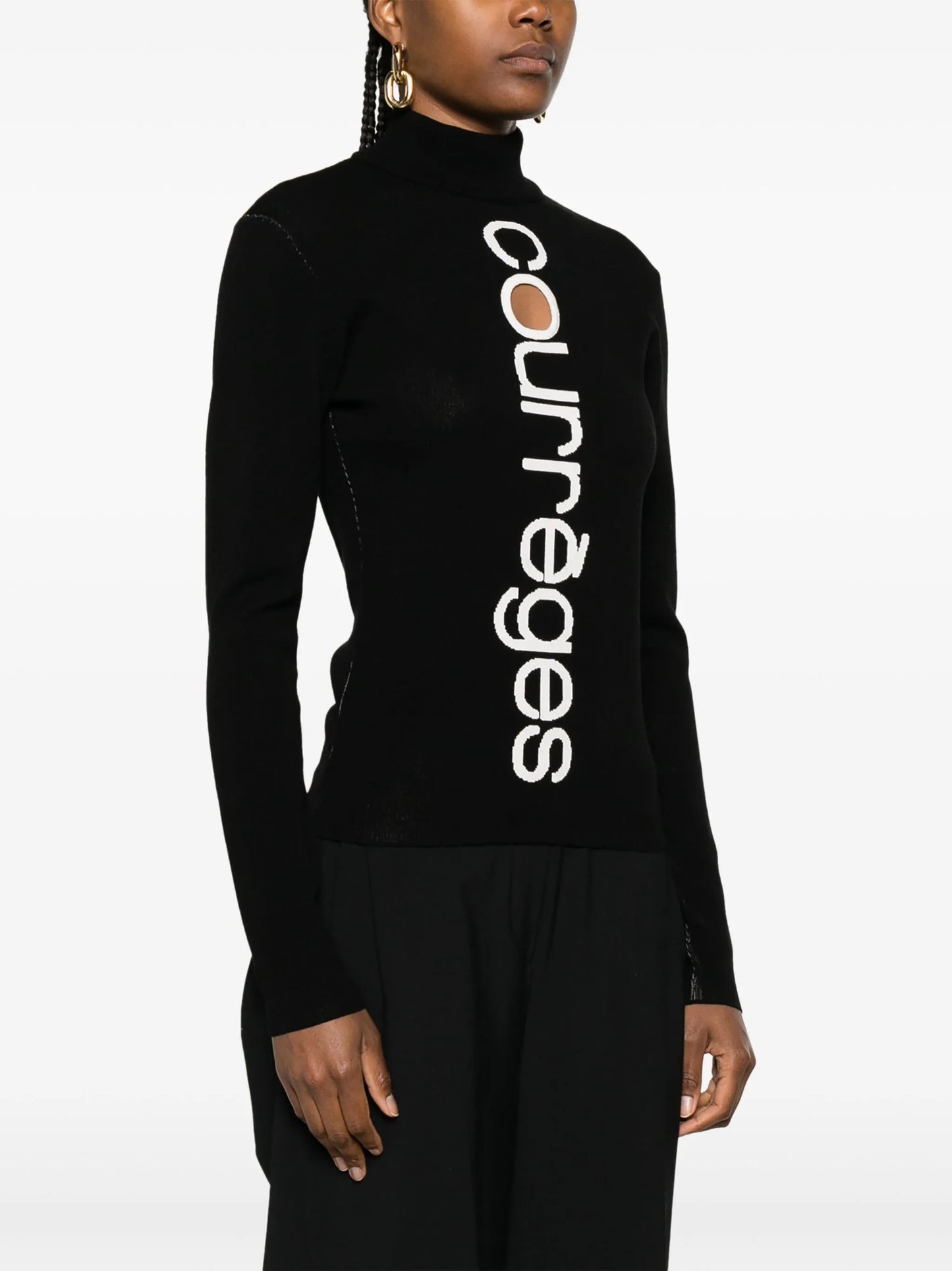 logo-intarsia cut-out jumper