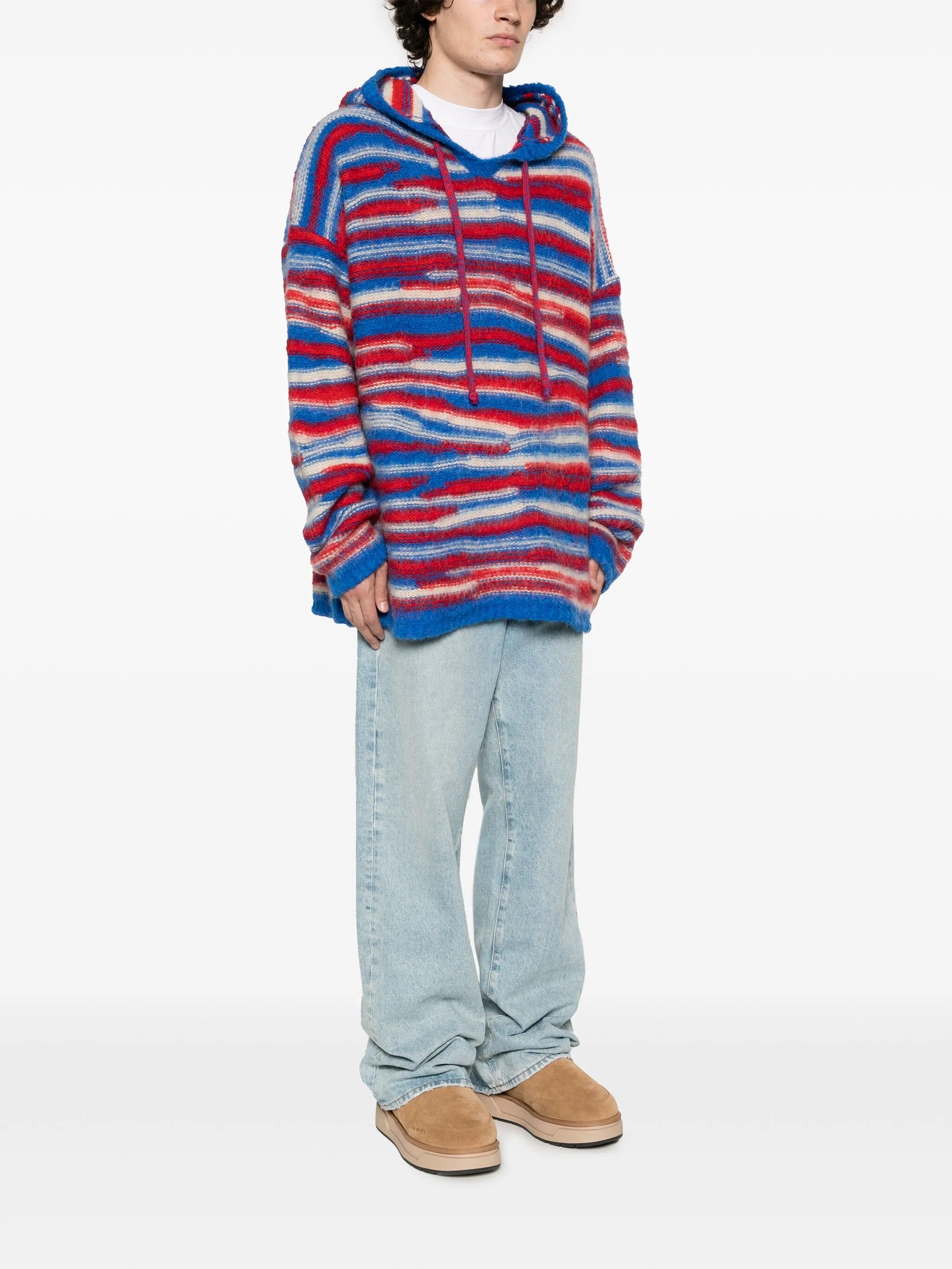 striped intarsia-knit hoodie
