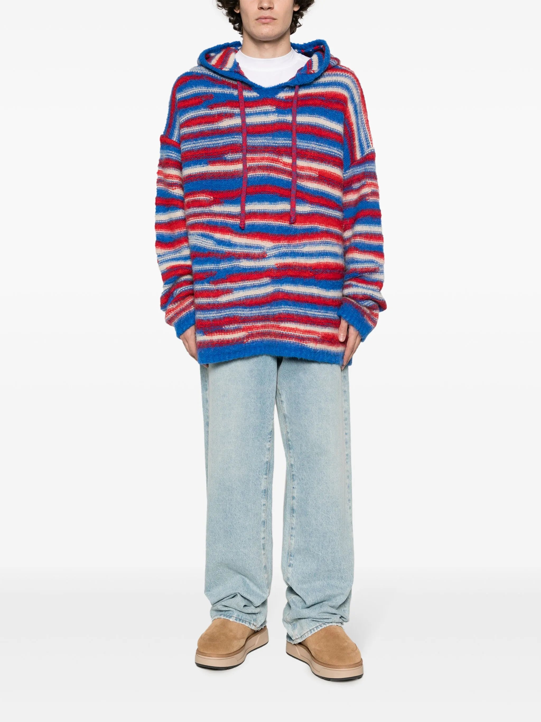 striped intarsia-knit hoodie
