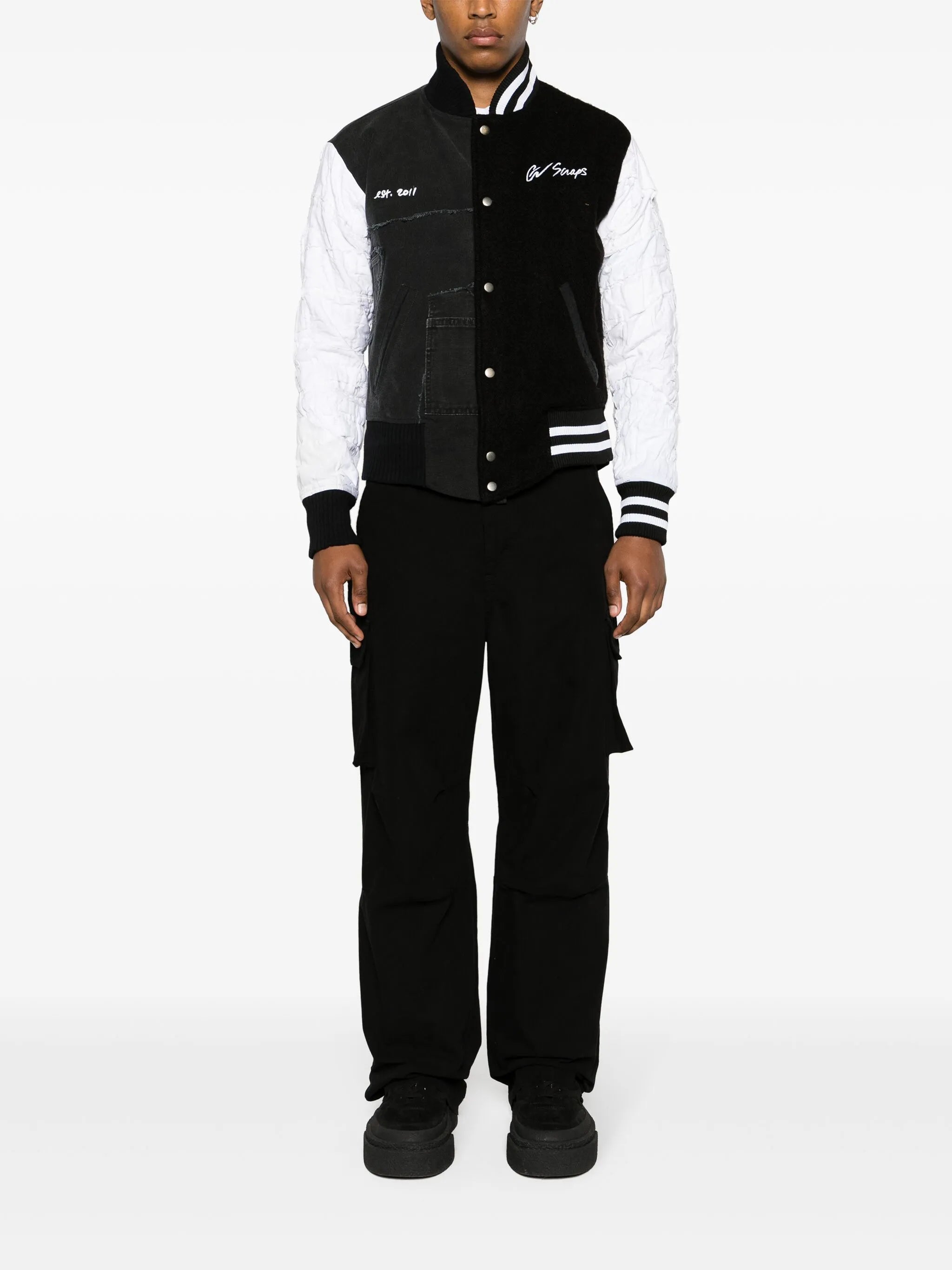 panelled wool-cotton bomber jacket
