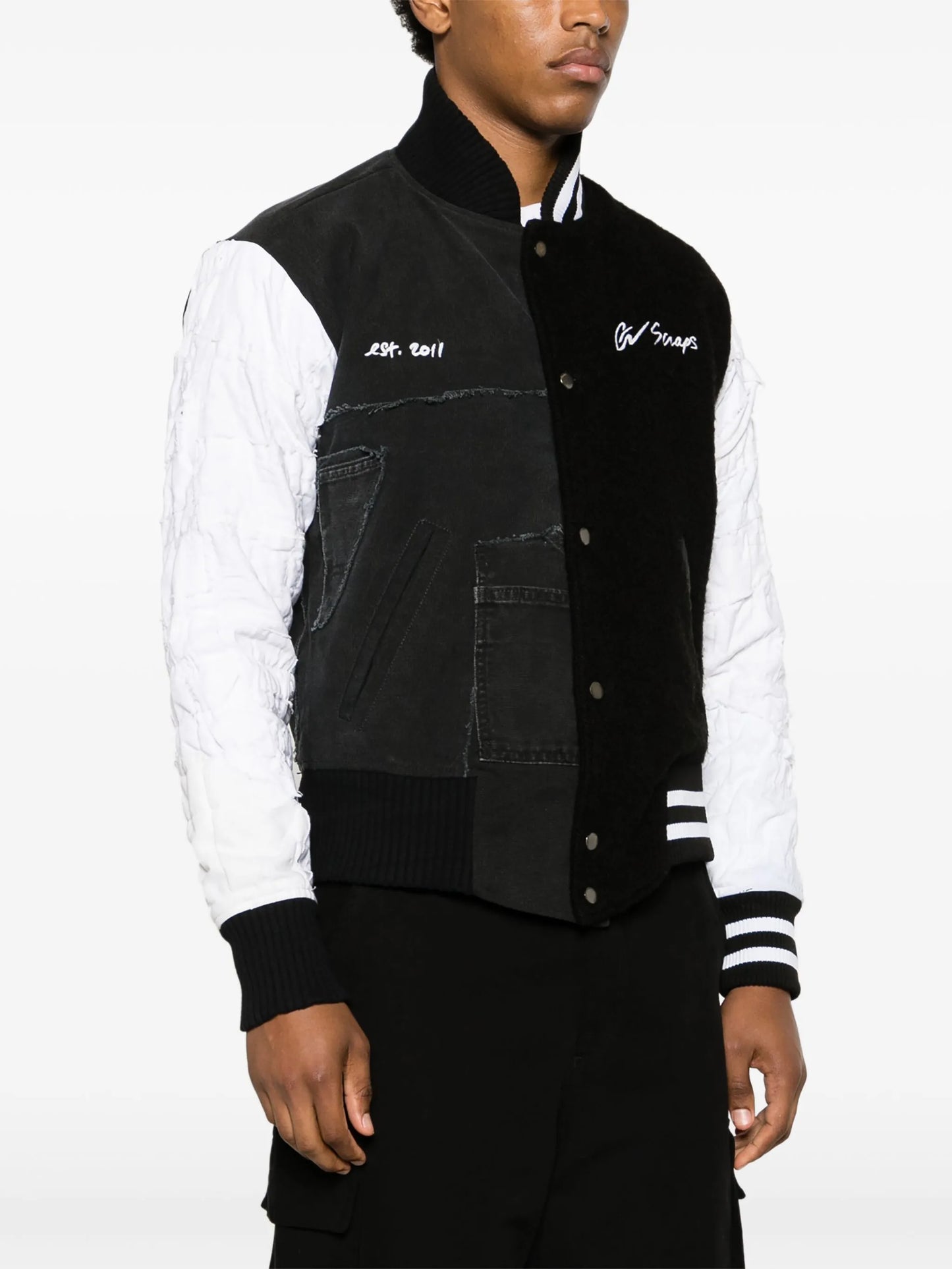panelled wool-cotton bomber jacket