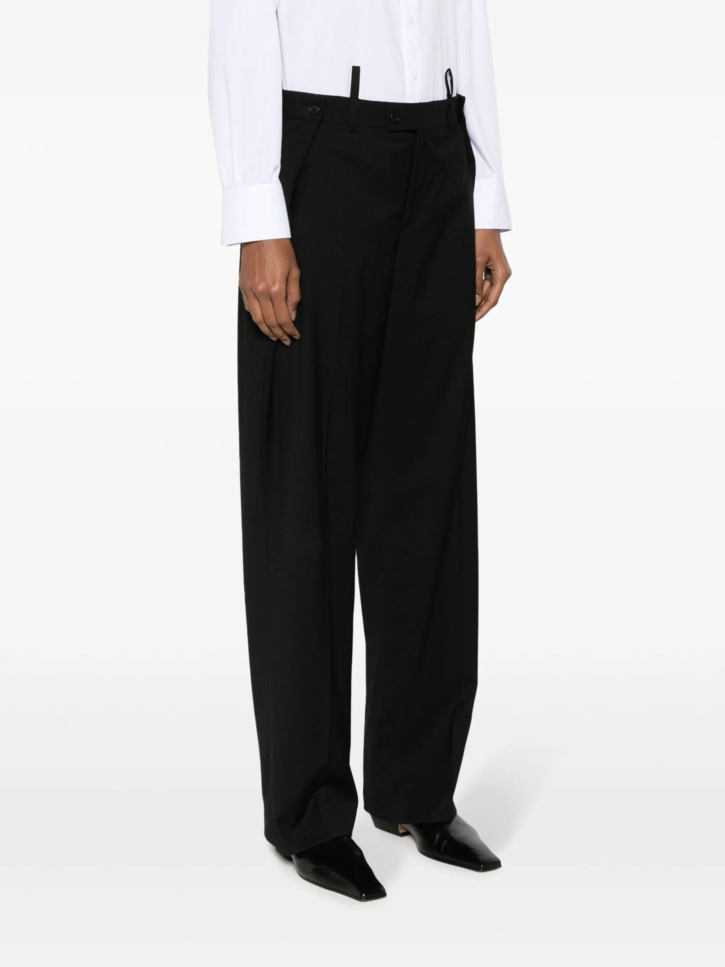 straight-leg wool trousers