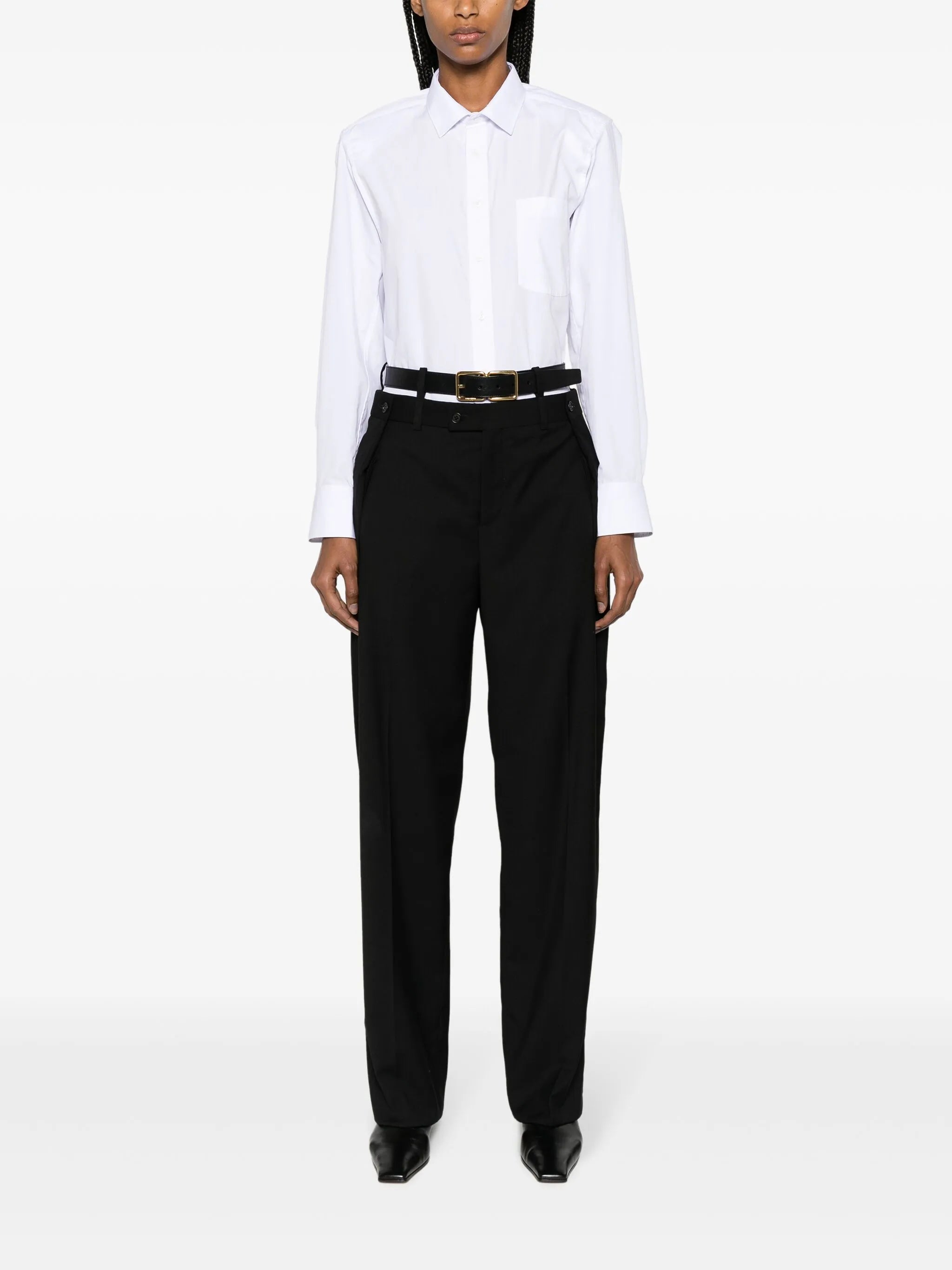 straight-leg wool trousers