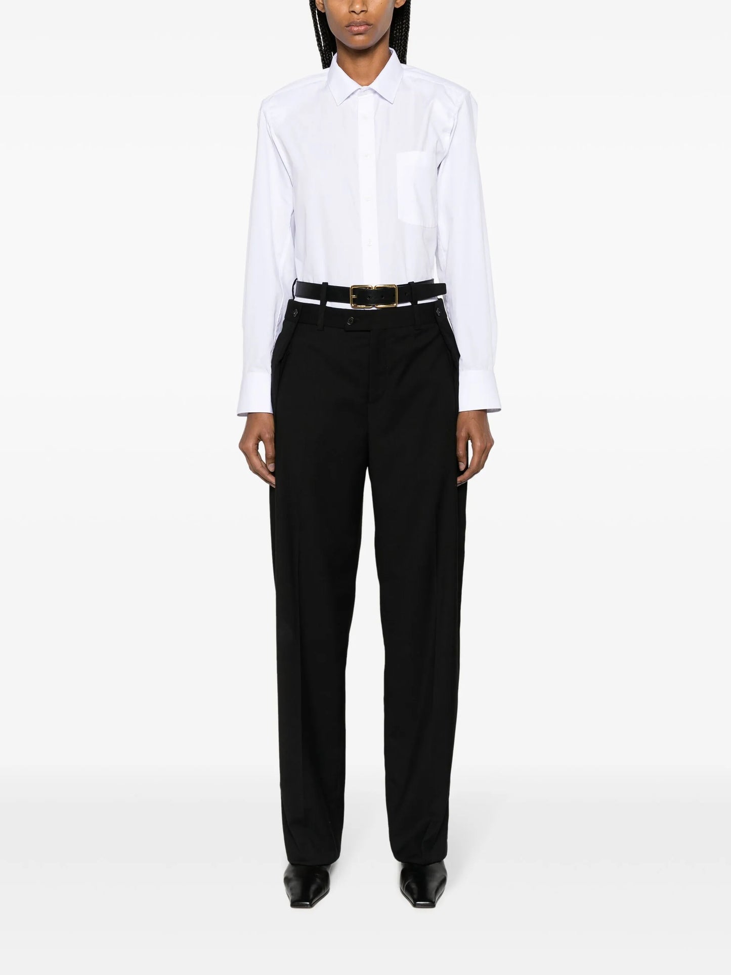 straight-leg wool trousers