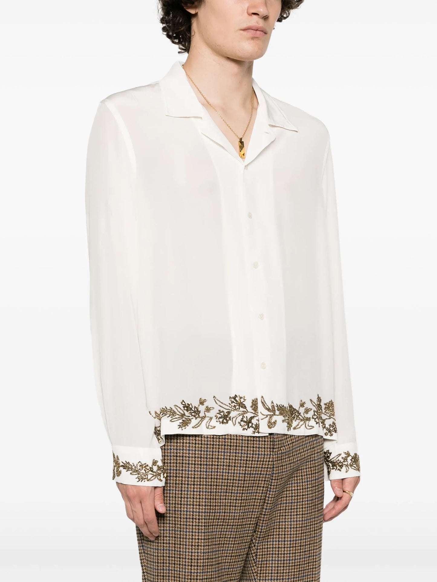 Wheat Flower beaded silk shirt