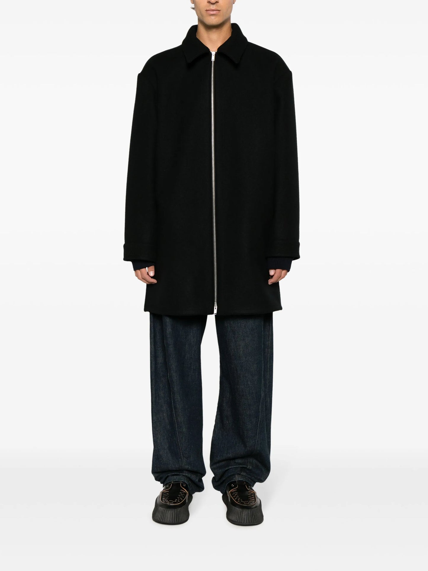 zip-up wool coat