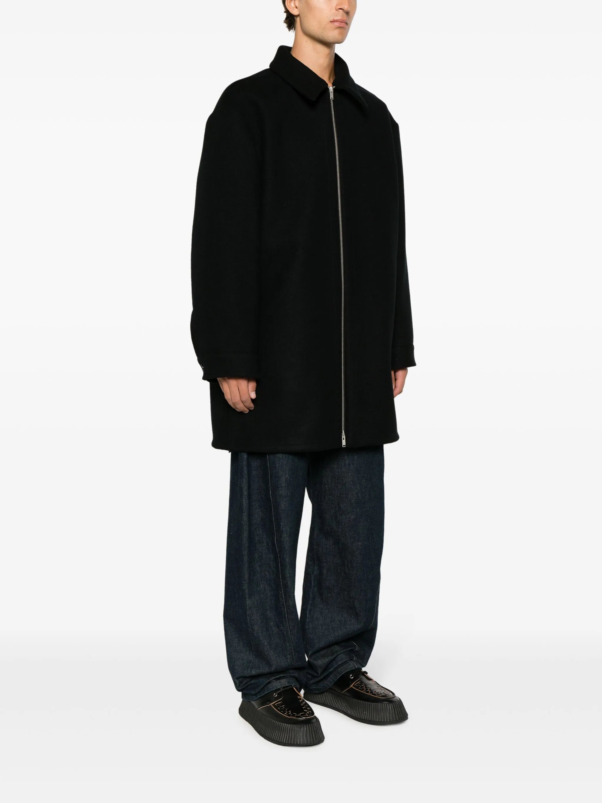 zip-up wool coat