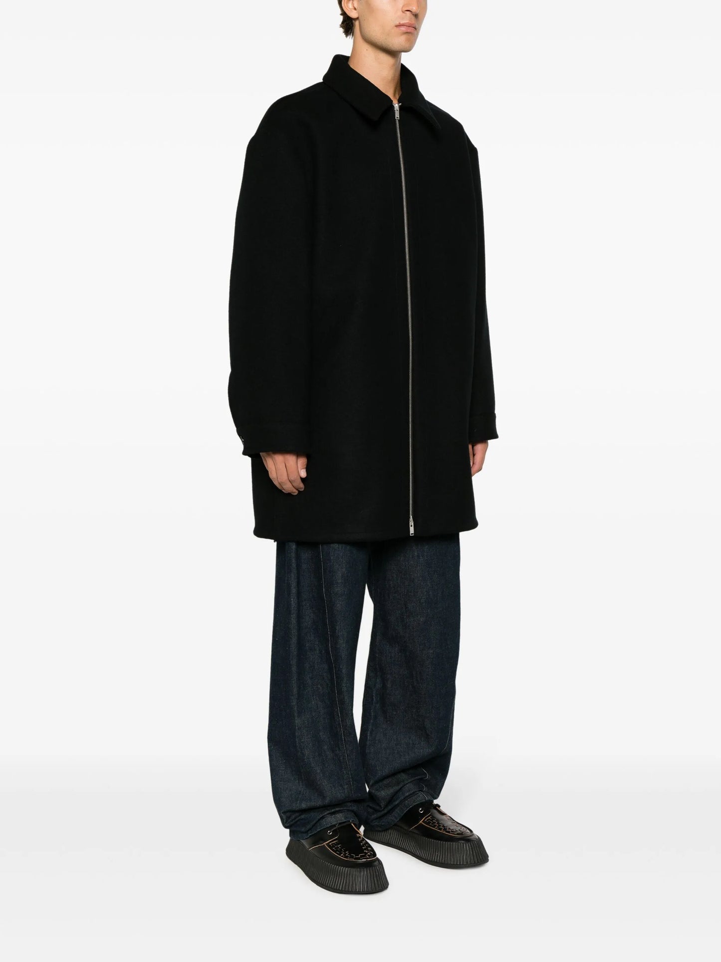zip-up wool coat